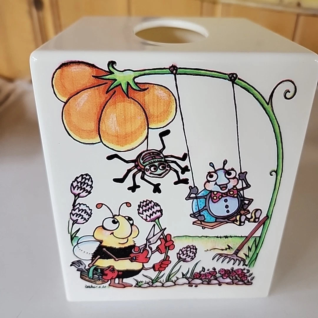 Vintage Whimsical Bugs & Flowers Plastic Square Tissue Cover Box | eBay