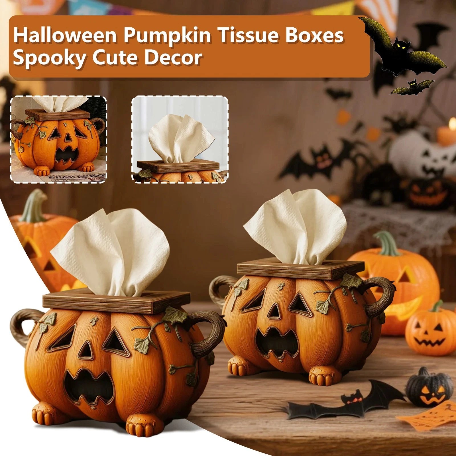 Halloween Pumpkin Tissue Box Holder, Spooky Pumpkin Facial Paper Box Cover Decor | eBay