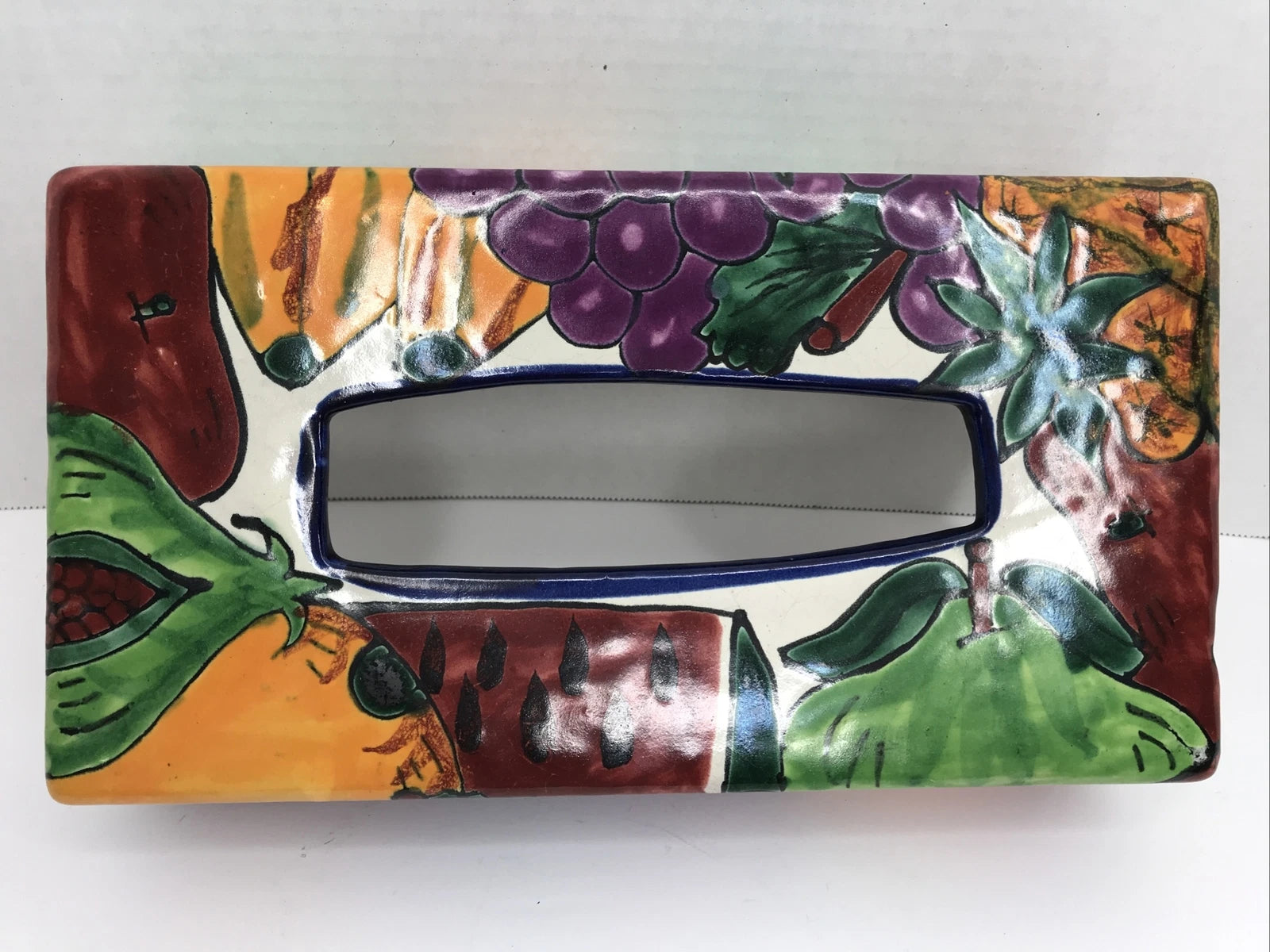 Mexico Talavera Tissue Box Holder Purple Orange Fruits Cover Kleenex Art Pottery | eBay