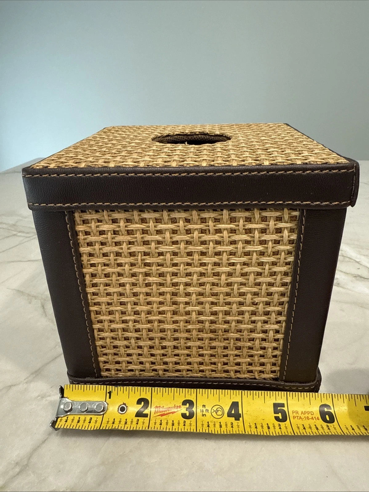Wicker Leather Square Tissue Box Holder VINTAGE | eBay