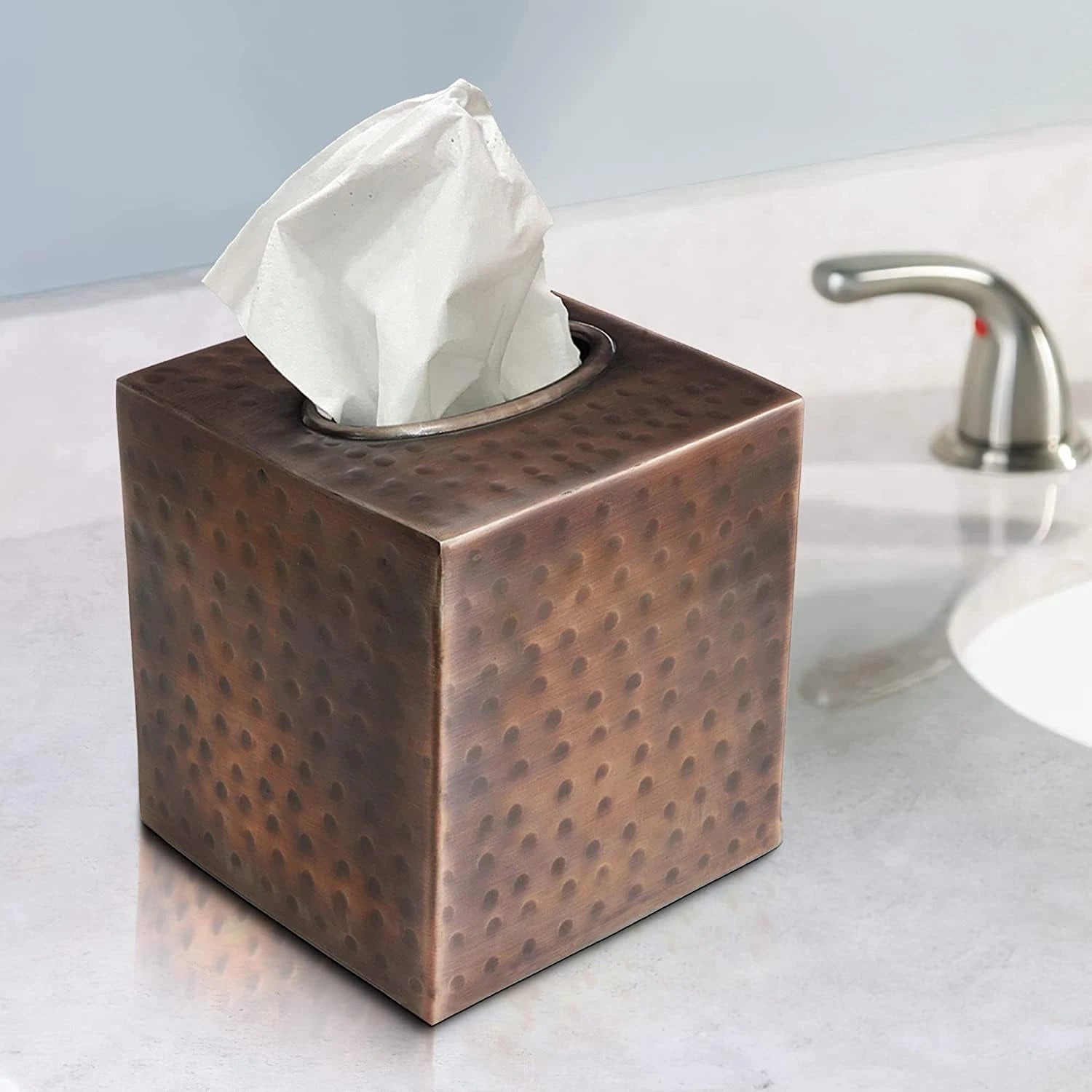 Hand Hammered Tissue Box Cover Square, Antique Copper Tissue Holder for Bathroom | eBay