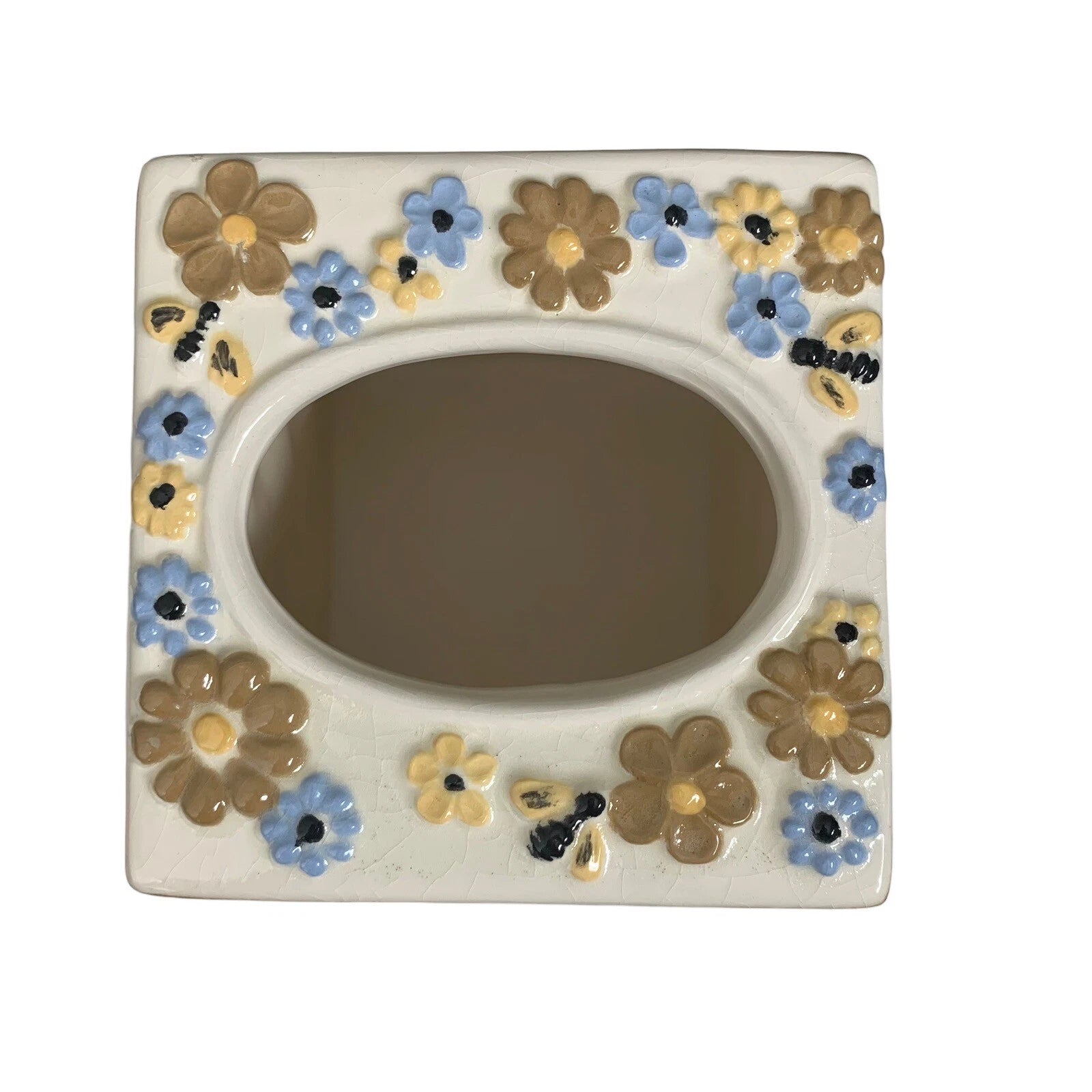 Vintage Ceramic Tissue Box Cover Floral Bumblebee Print Blue Yellow Brown | eBay