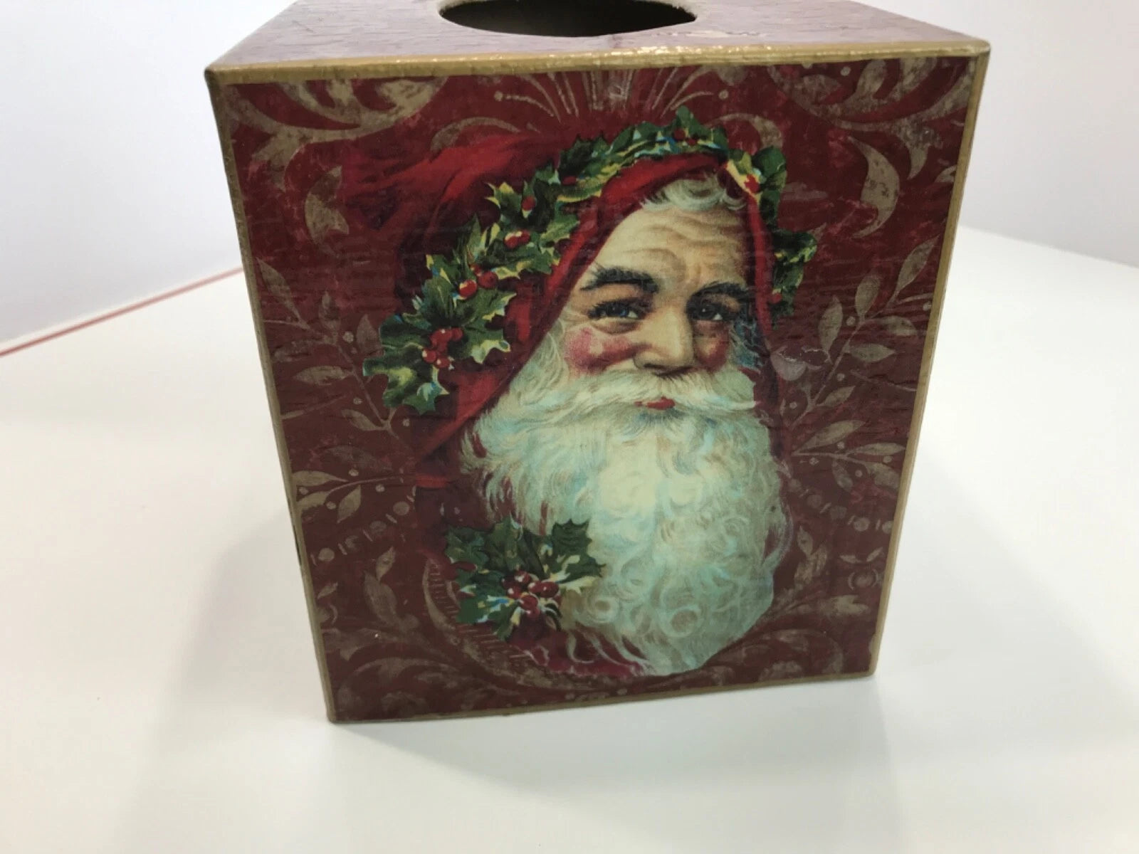 Marye Kelley Christmas Tissue Box Cover Santa Face w/Holly............a7 | eBay