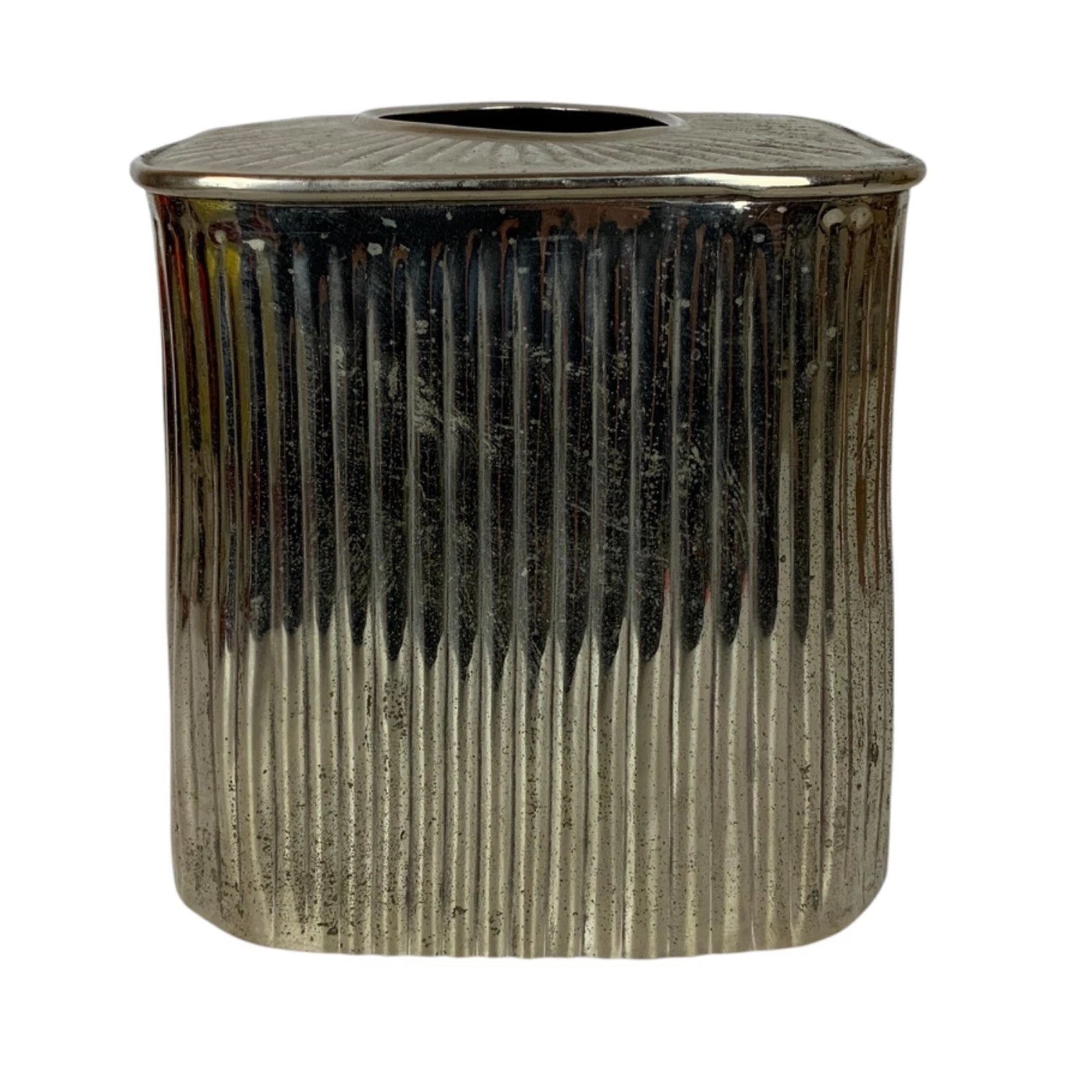 Square Ribbed Silver Metal Tissue Box Cover Decorative Accent Made In India | eBay