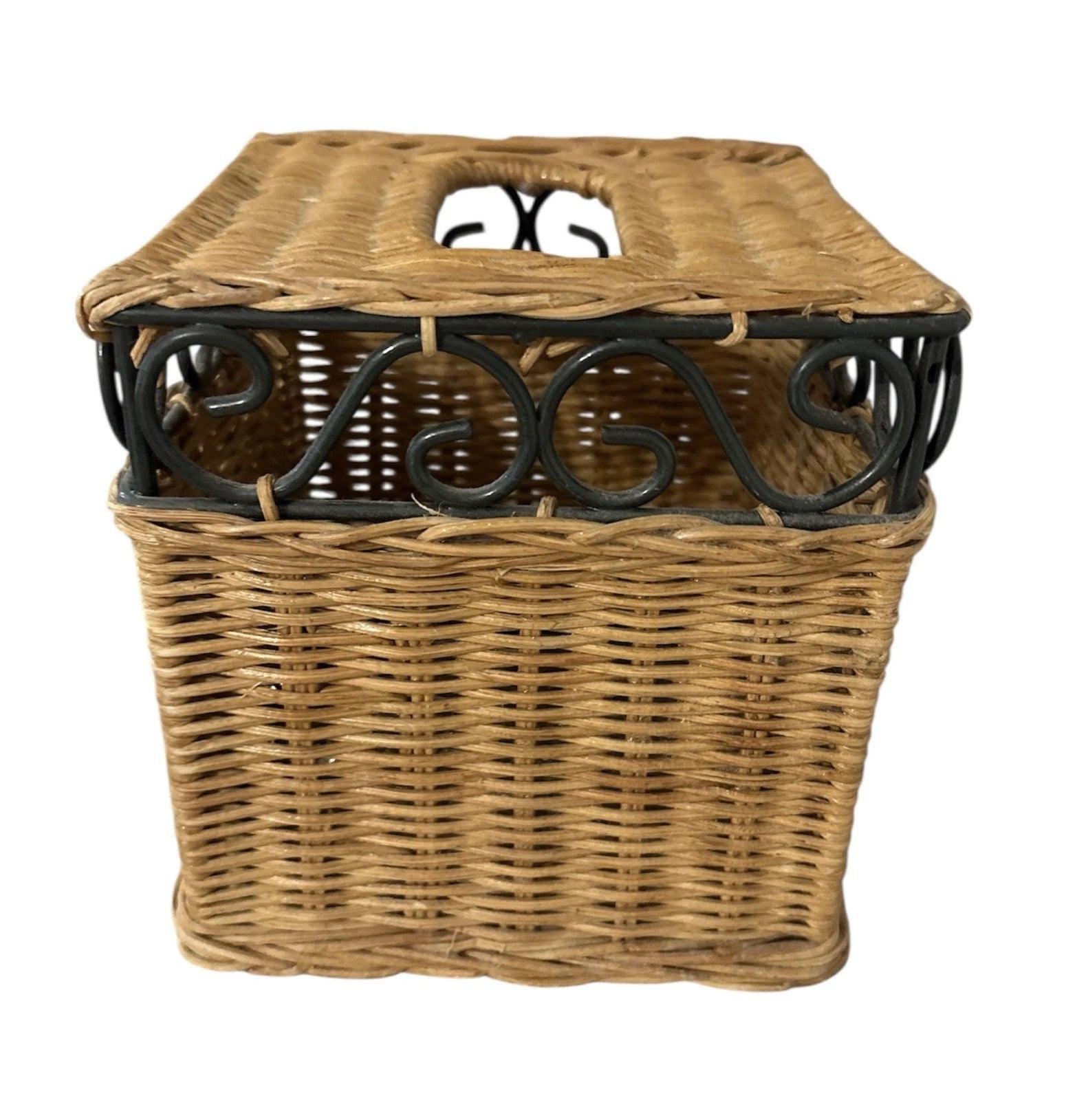 Brown Wicker and Metal Square Tissue Box Cover | eBay