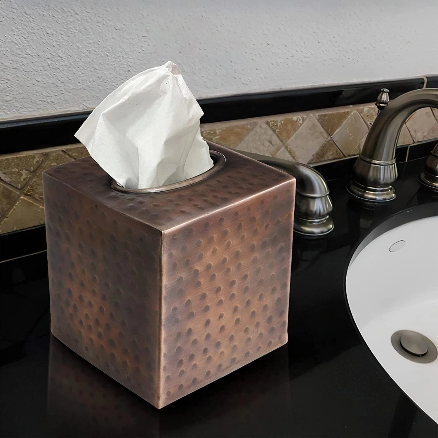 Hand Hammered Tissue Box Cover Square, Antique Copper Tissue Holder for Bathroom | eBay