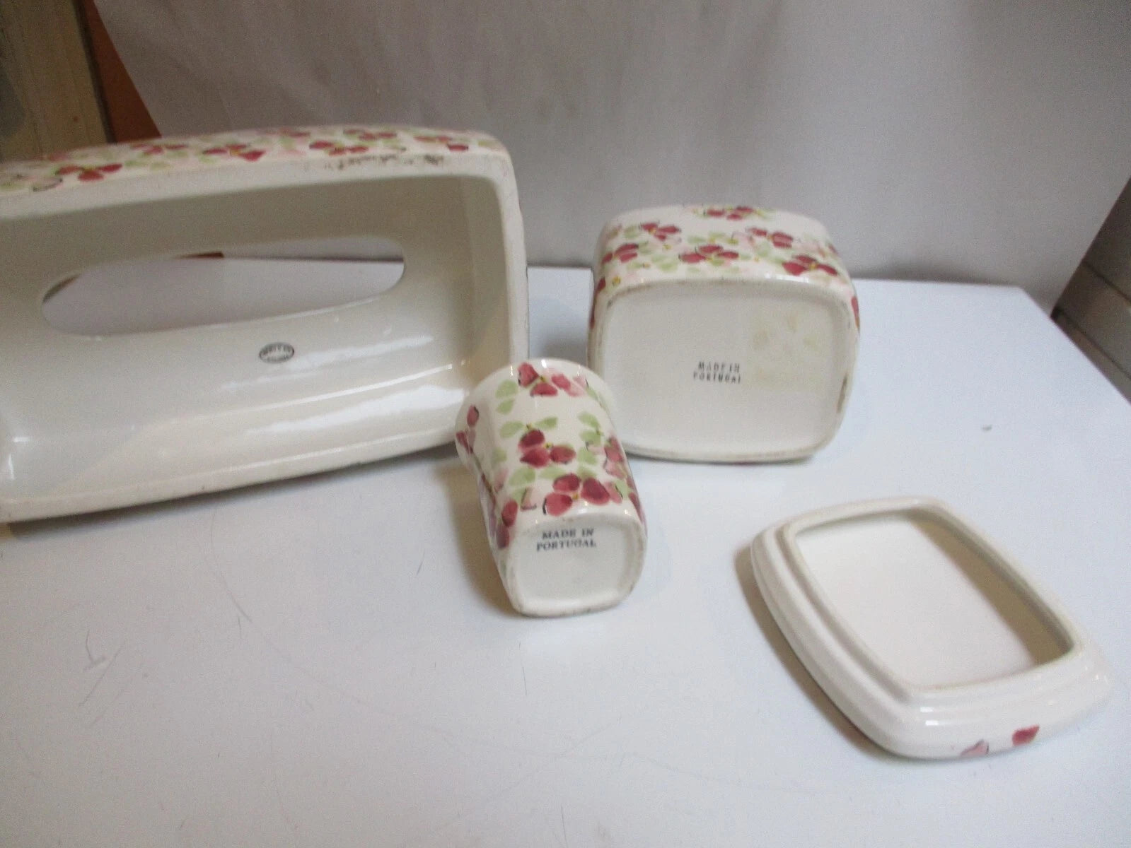 Vintage Tissue Box Cover Cup Jar Pink Floral Porcelain Portugal Pereiras 3 Piec | eBay