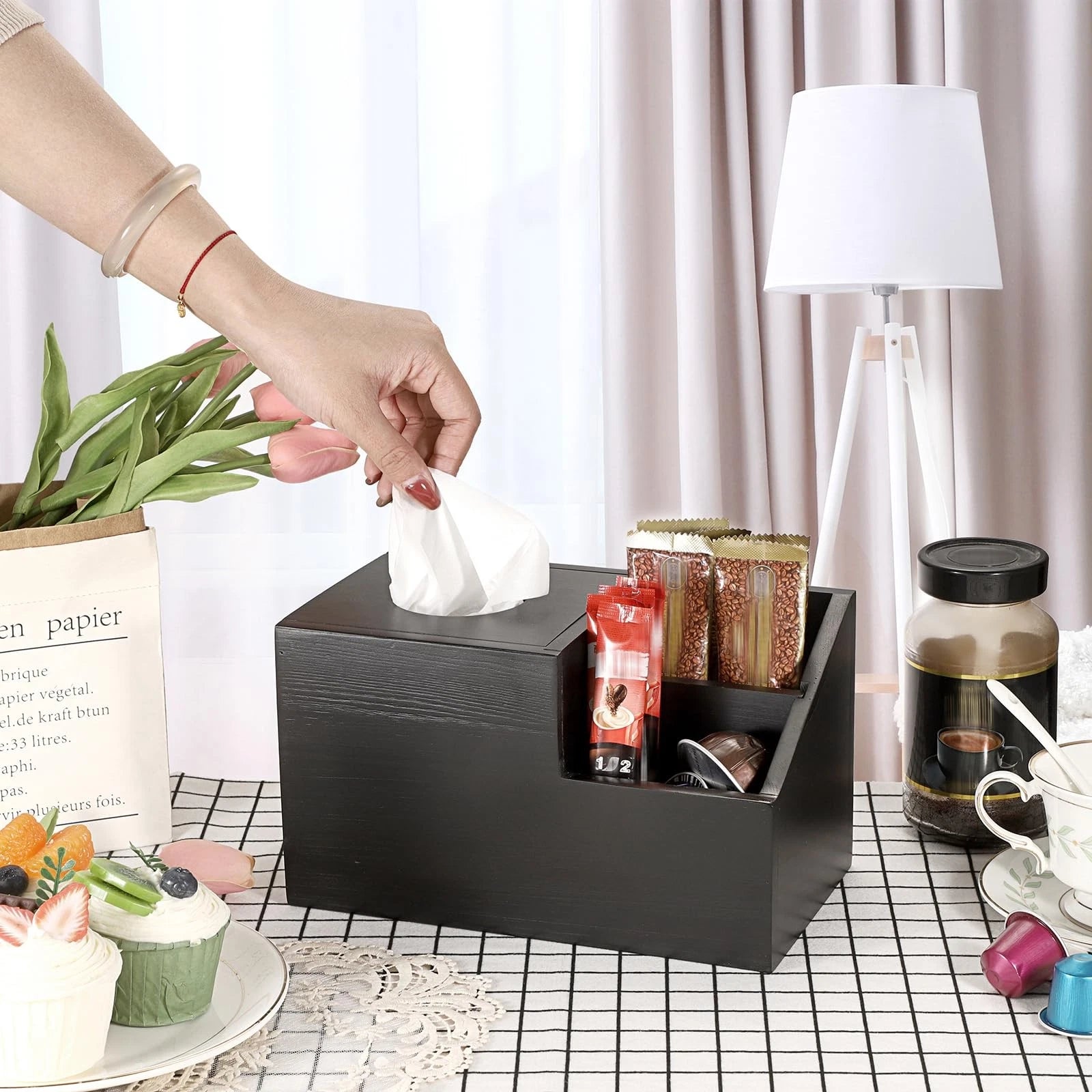 New Best Tissue Box Cover Square Wood with Hinged Lid MultiFunctional Holder | eBay