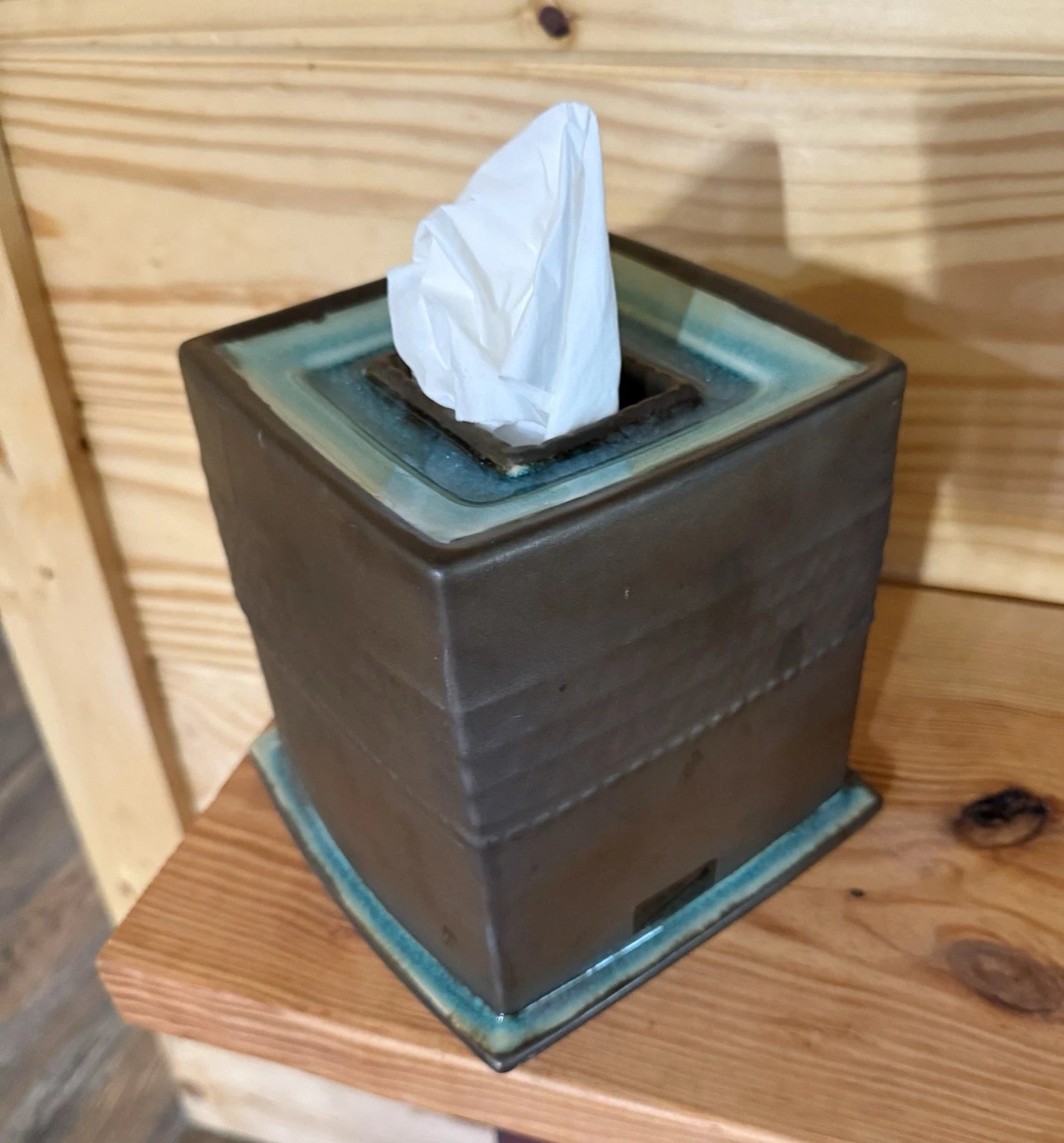 Kobe Ceramic Tissue Box Cover. Turquoise With Bronze Glaze. | eBay