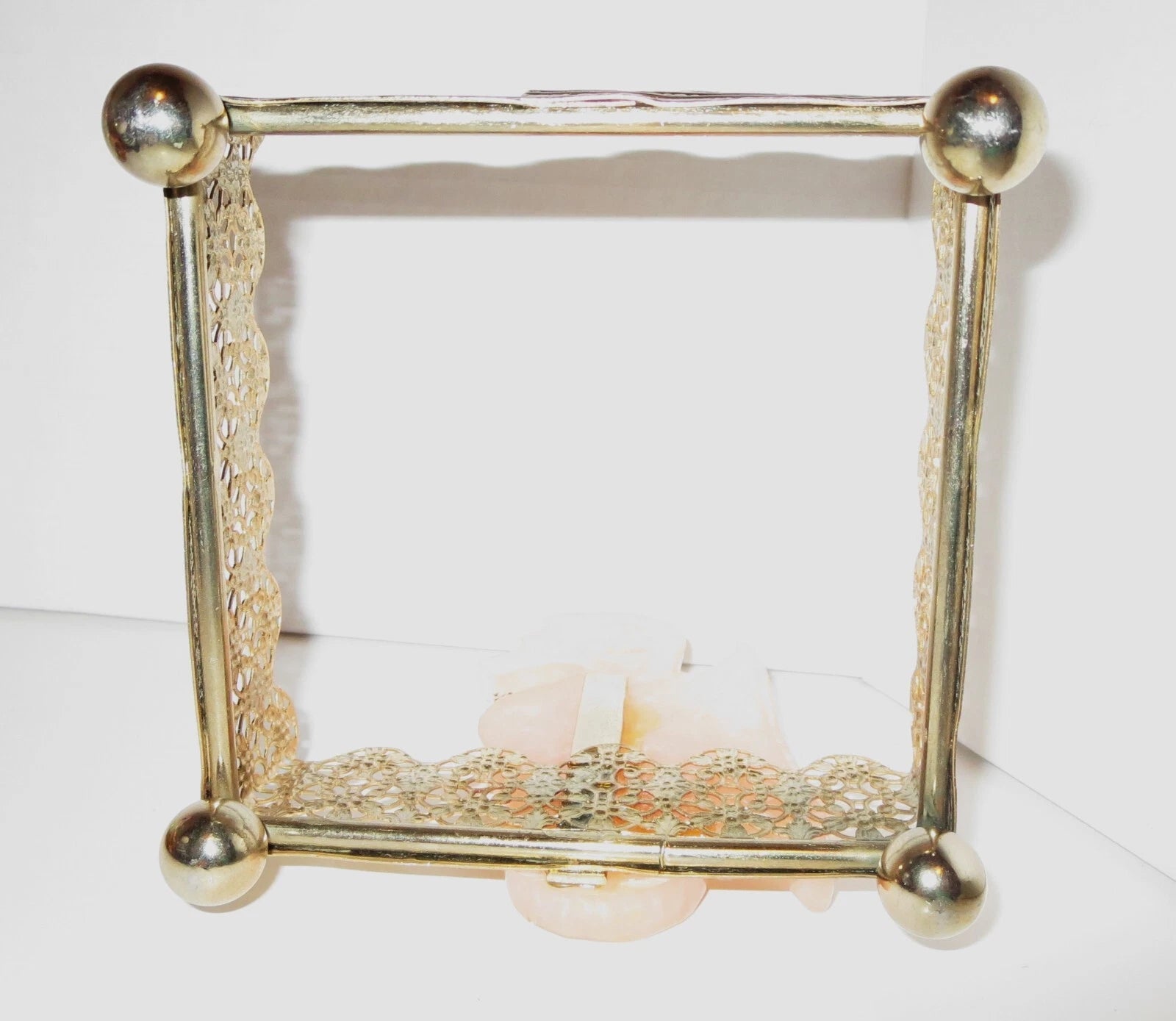 Vtg MCM Seahorse Gold Tone Tissue Box Holder 4.5 x4.5" Resin W/ Rose Quartz Look | eBay