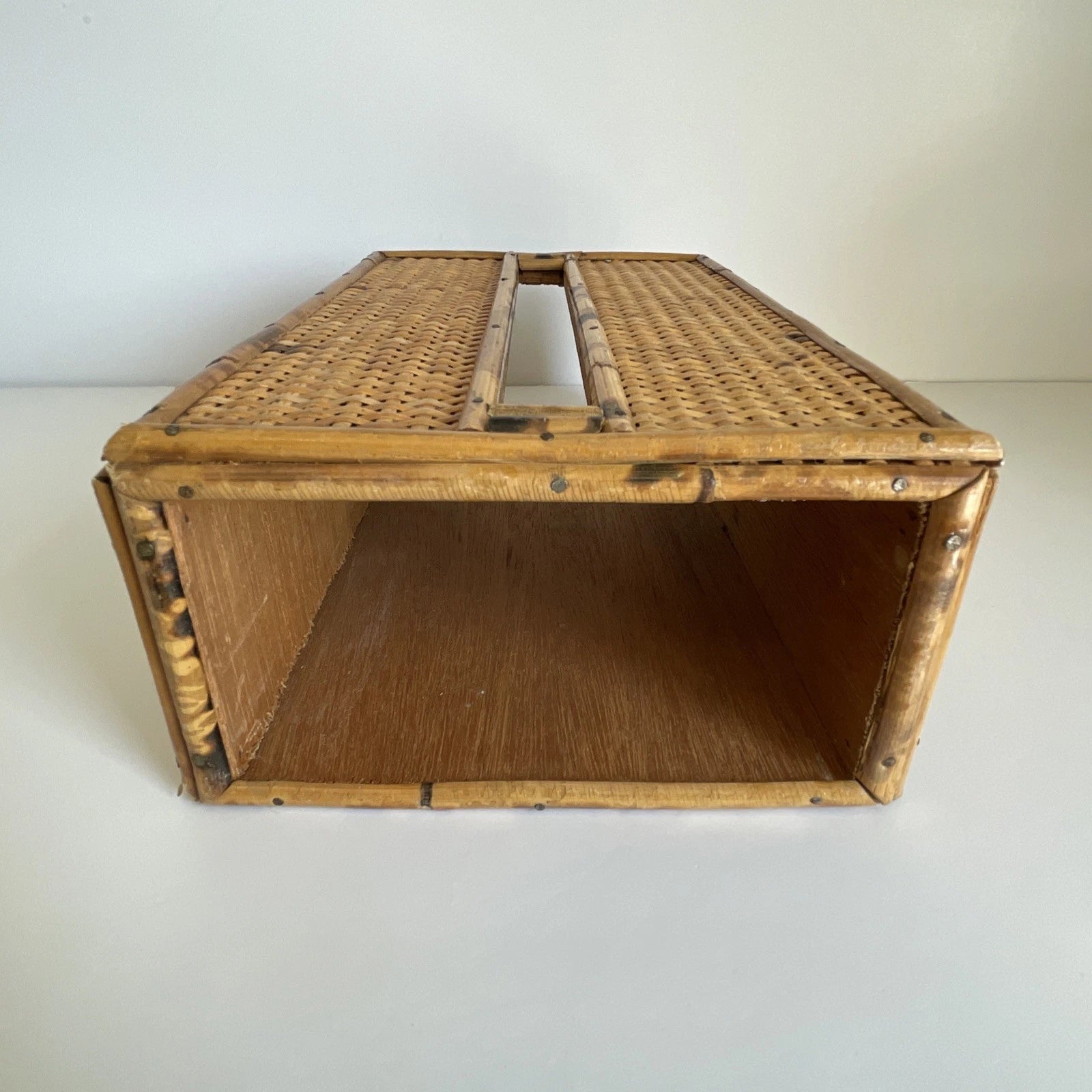 Vintage MCM Bamboo Rattan Wicker Wood Tissue Box Holder Boho | eBay