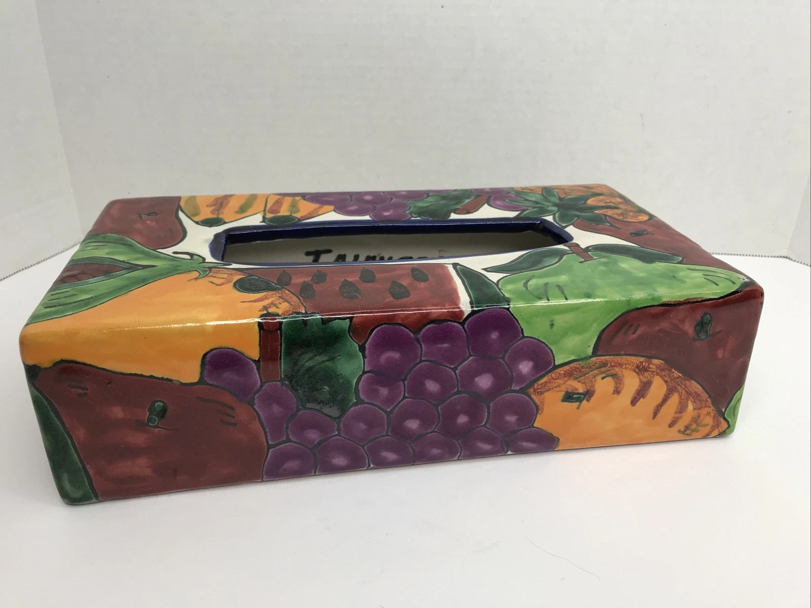 Mexico Talavera Tissue Box Holder Purple Orange Fruits Cover Kleenex Art Pottery | eBay