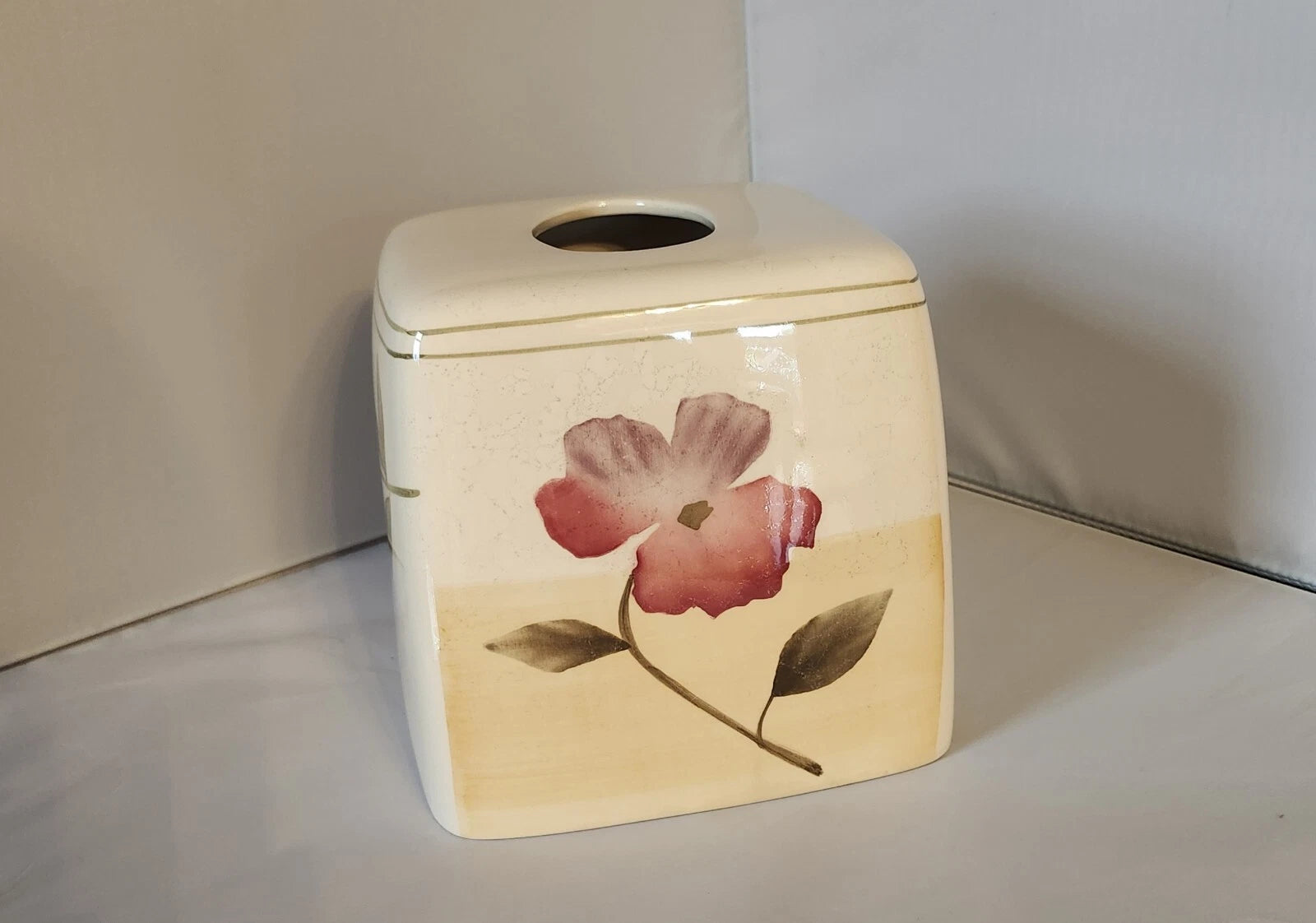 Handpainted Floral Ceramic Tissue Box Cover 5 3/4" Tall 5 1/2" Wide | eBay