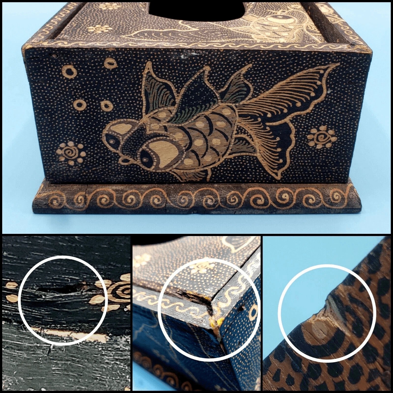 Koi Tissue Box Holder With Golden Accents Elegant Decor Koi Bath | eBay
