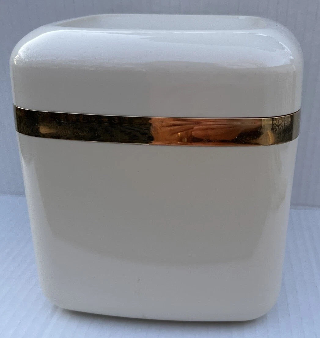 Minimalist Modern Design Square Tissue Box Holder Beige With Gold Tone Trim | eBay