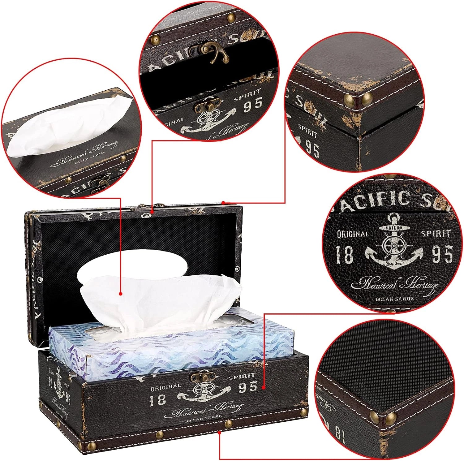 Tissue Box Cover Rectangle Tissue Box with Lid,Wooden Tissue Box Holder Retro Ti | eBay