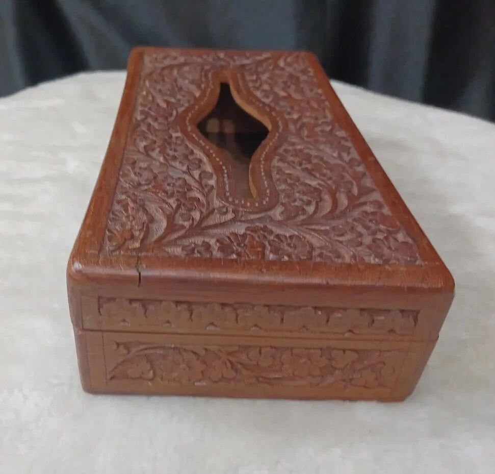 CARVED SOLID WOOD CARVED FLOWERS TISSUE BOX COVER BOHO | eBay