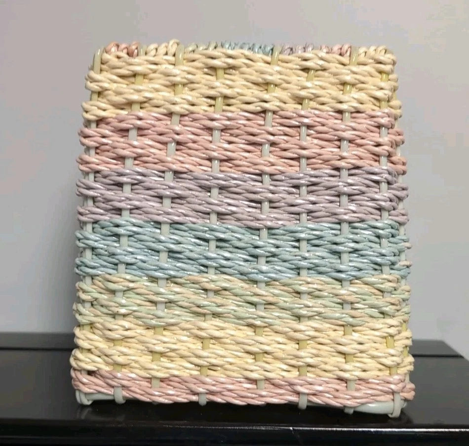 Pastel Woven Plastic Wicker Rattan Tissue Box Cover Holder Cube Square | eBay