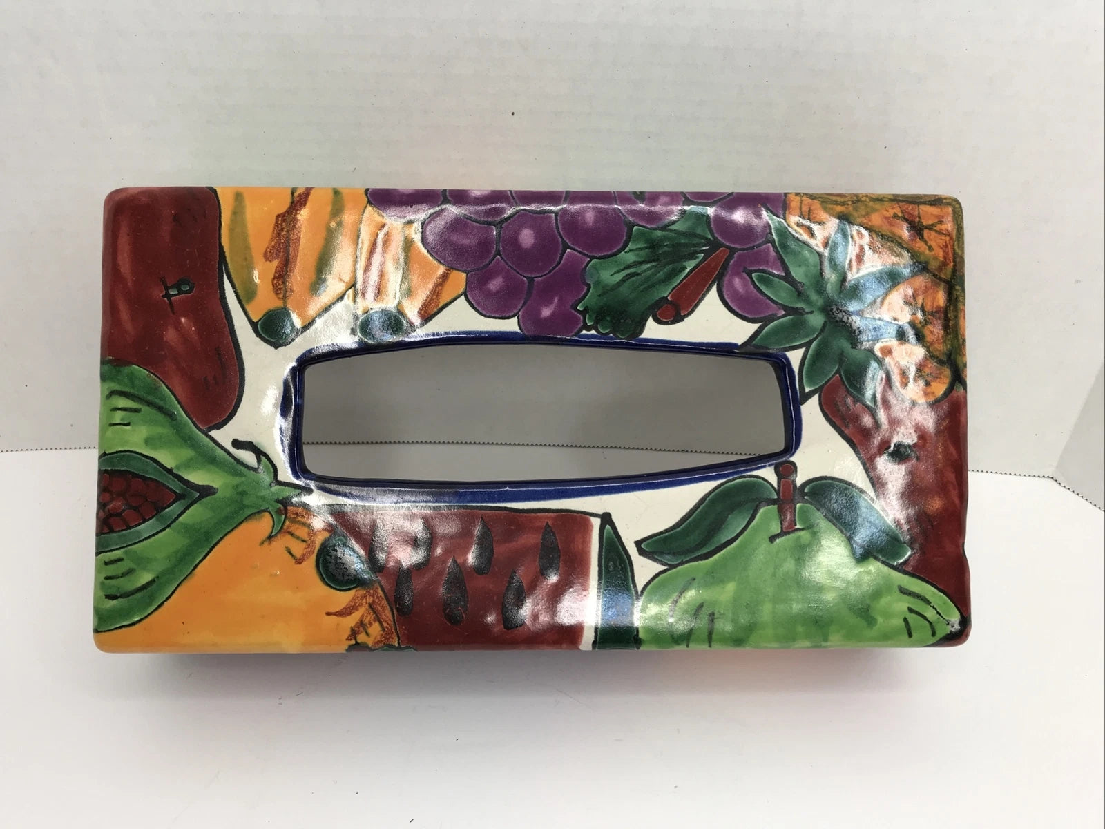 Mexico Talavera Tissue Box Holder Purple Orange Fruits Cover Kleenex Art Pottery | eBay