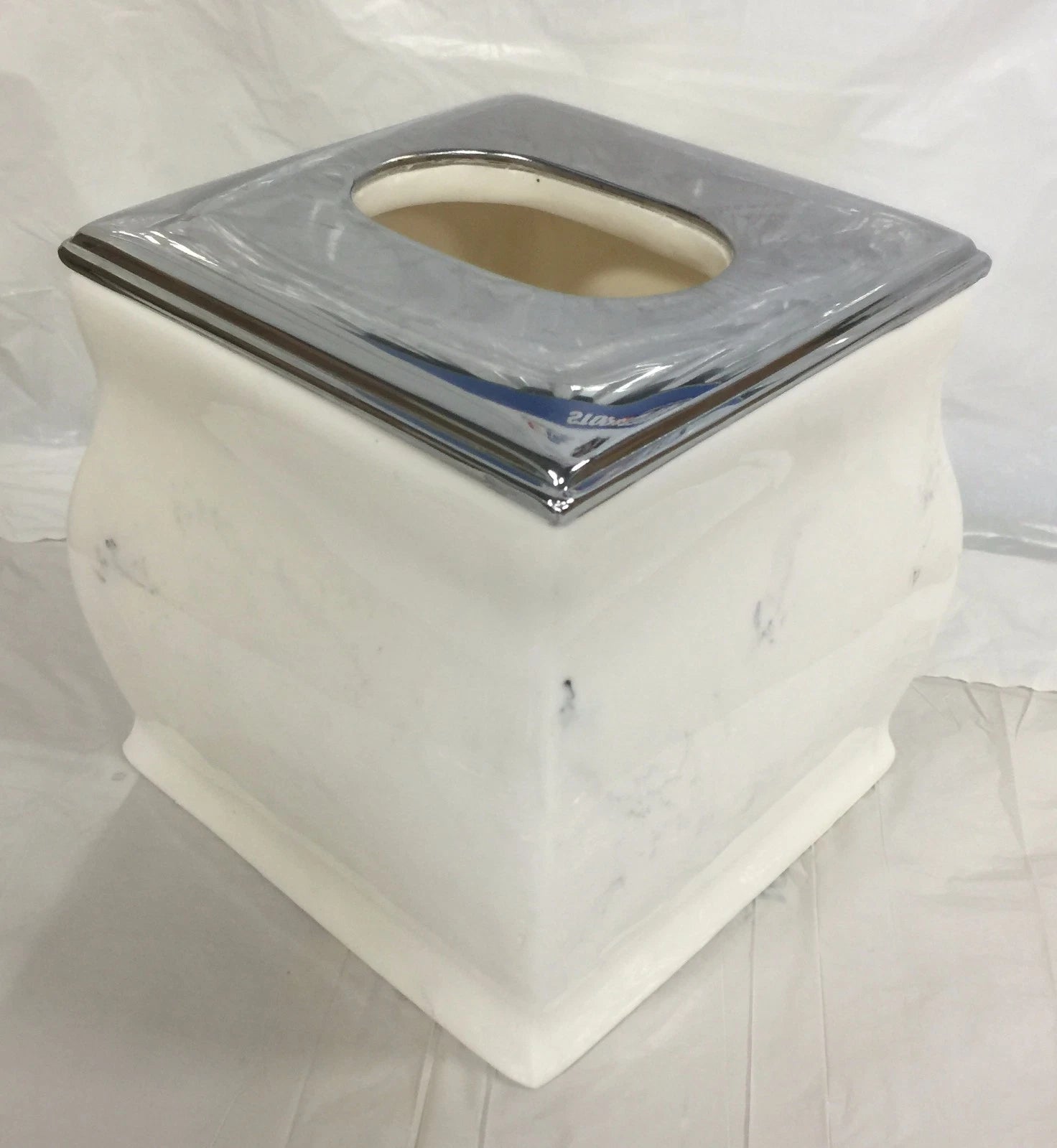 Brand New Ceramic Resin square tissue cover Tissue holder white with chrome top. | eBay