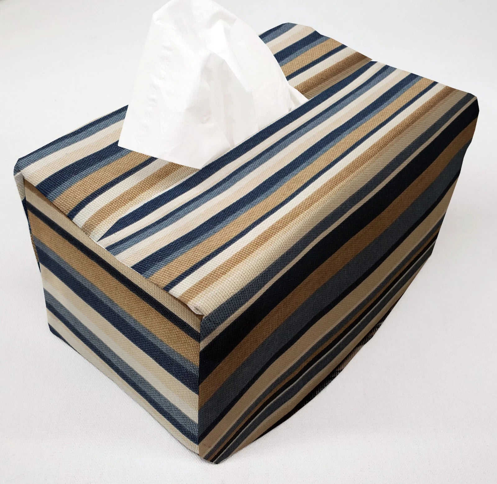 Blue Gray Beige Stripes Tissue Box Cover | eBay