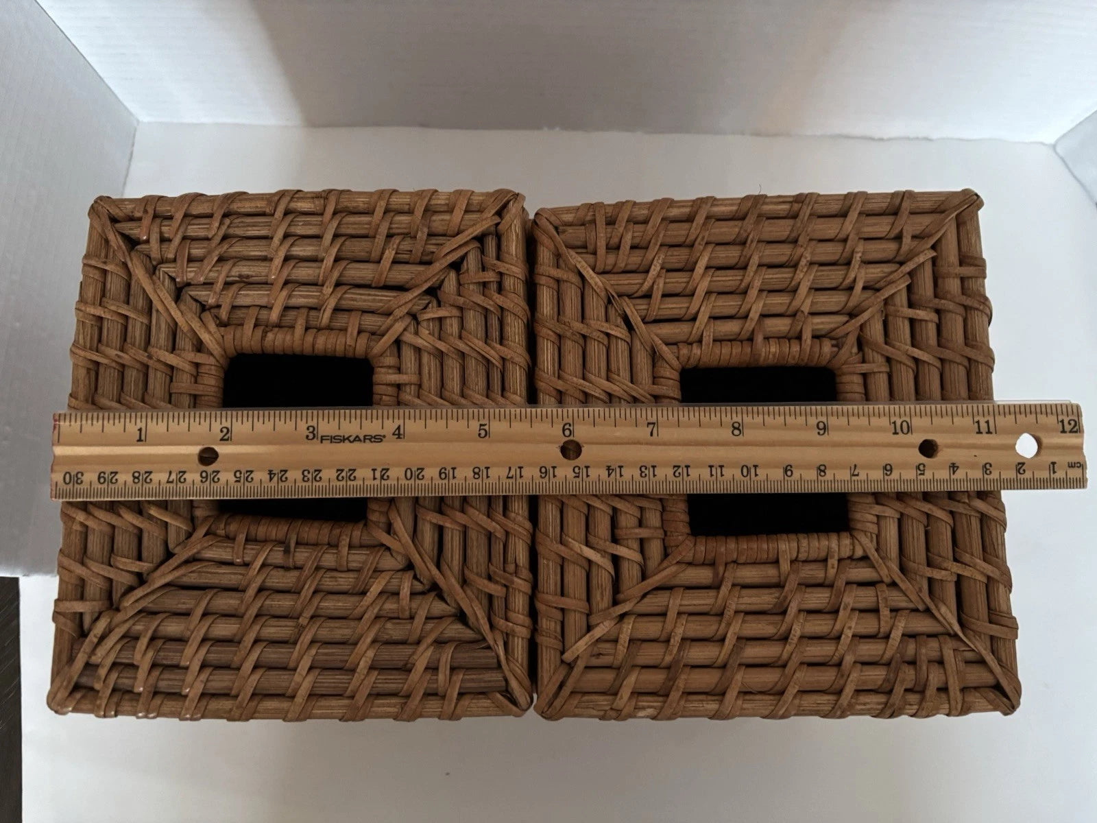 Wicker Tissue Box Double Holder Woven Rattan 6.5”T X 11”W X 6”D 2 Hinged Lids | eBay