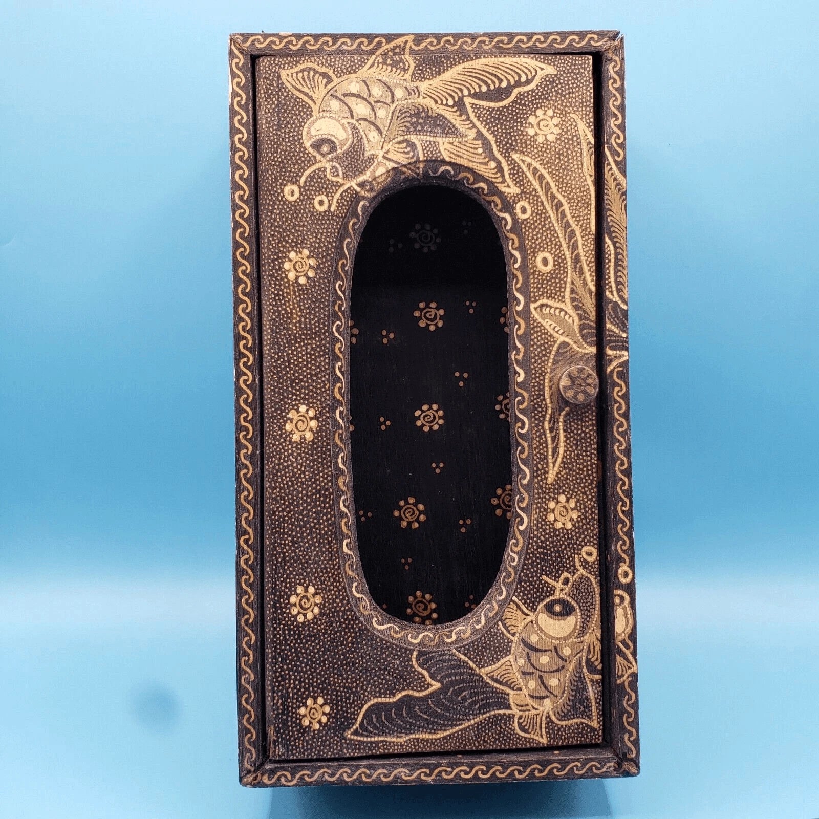 Koi Tissue Box Holder With Golden Accents Elegant Decor Koi Bath | eBay