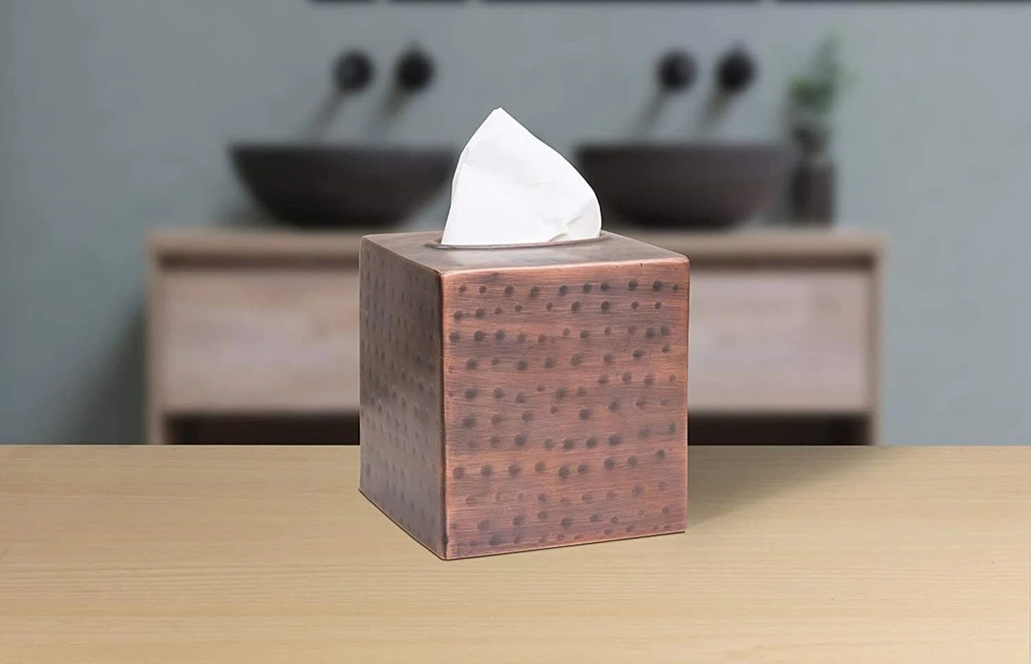 Hand Hammered Tissue Box Cover Square, Antique Copper Tissue Holder for Bathroom | eBay