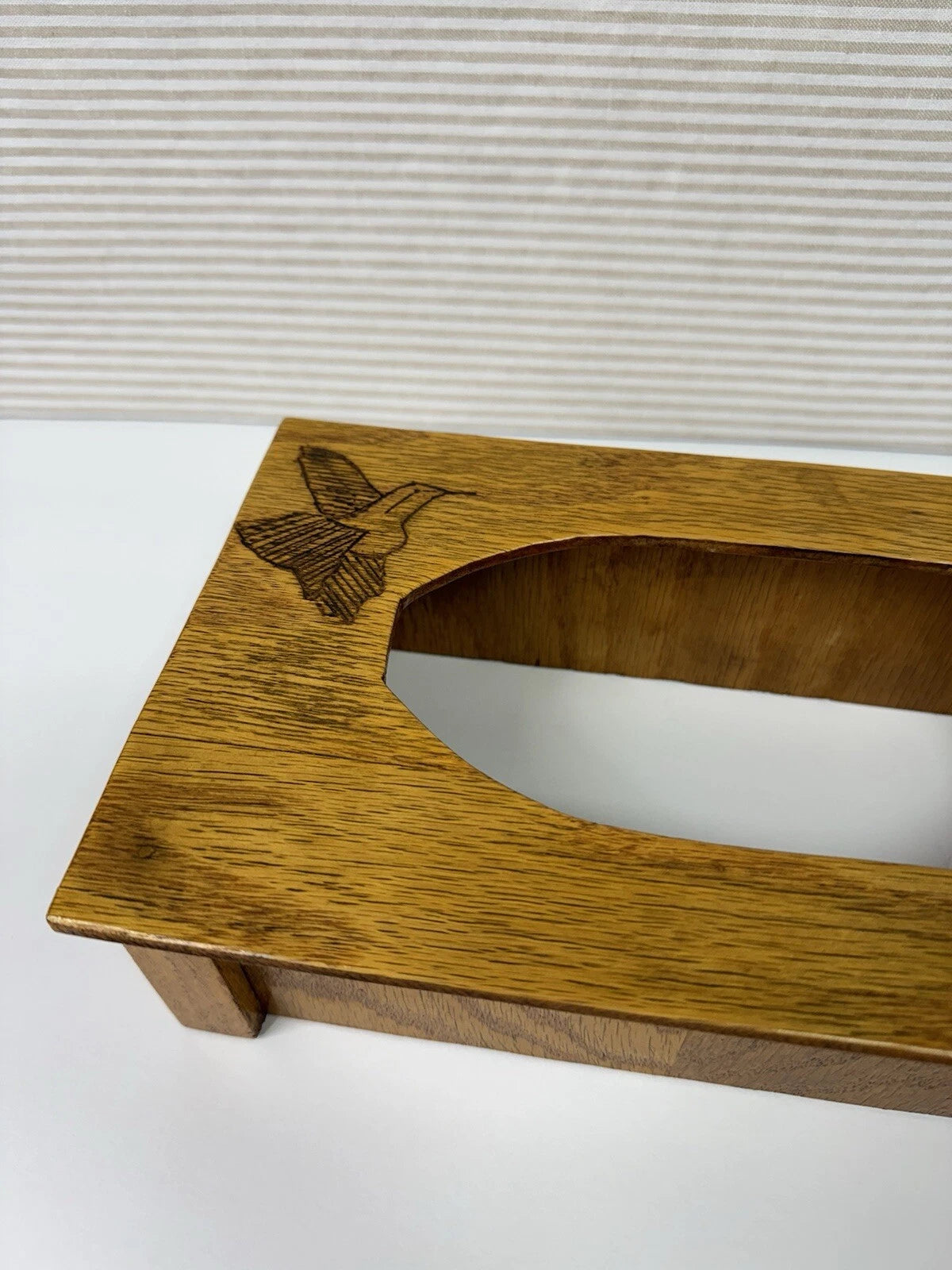 Vintage MCM Wooden Marquetry Tissue Box Cover With Hummingbird Engraved Design | eBay