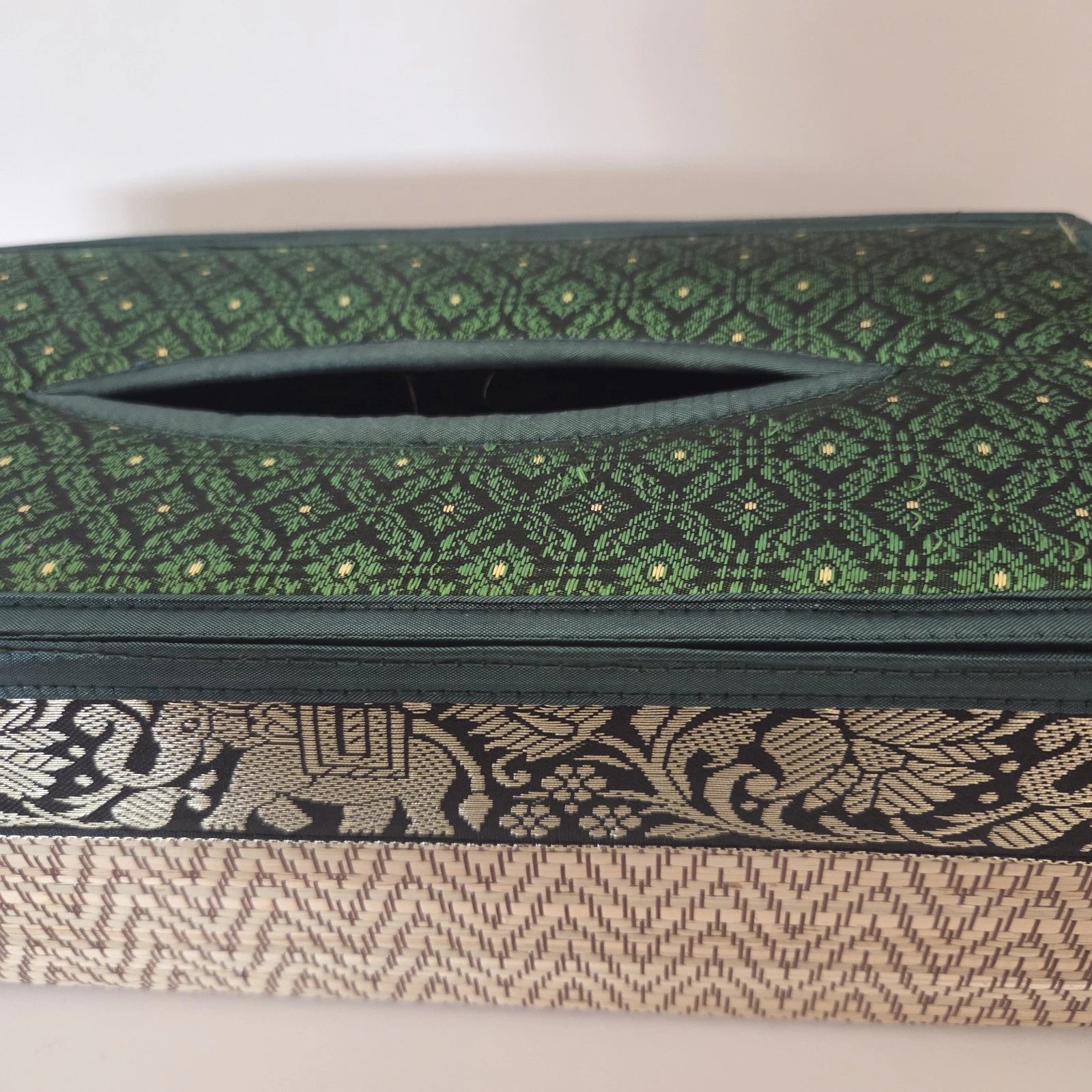 Thai Tissue Box Cover Woven Straw Reed Green Silk Elephants Rectangle | eBay