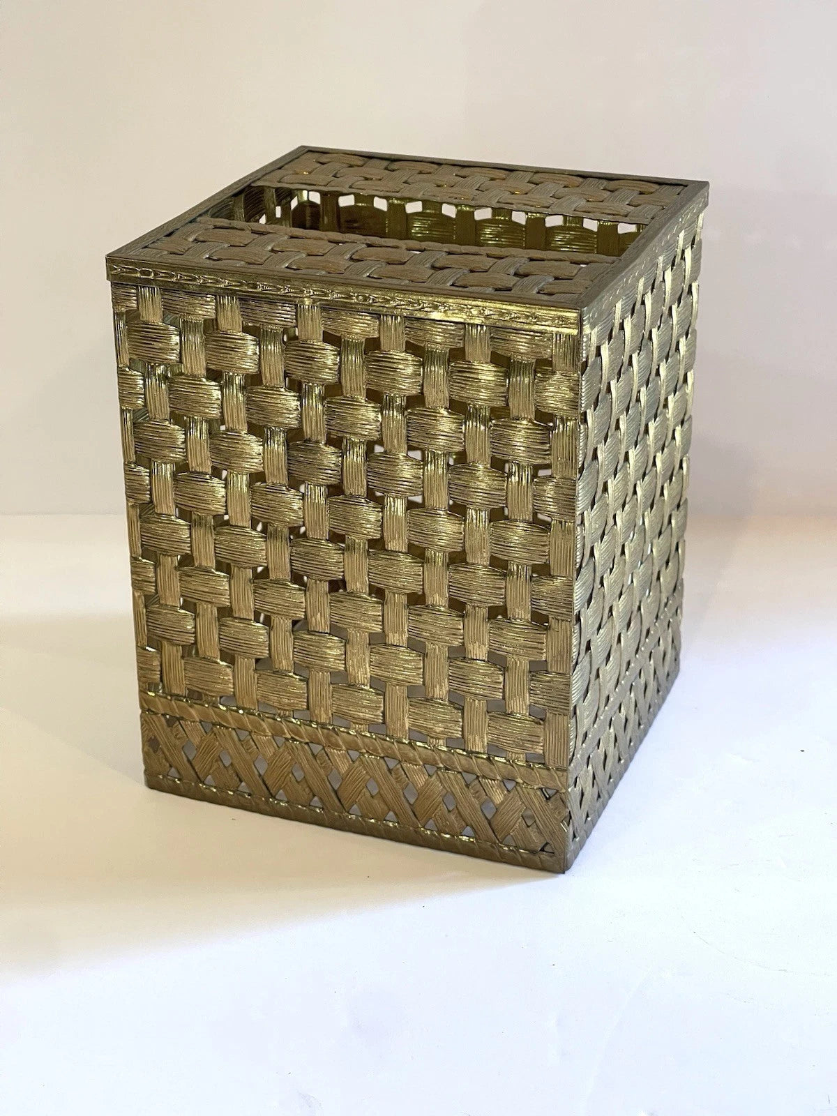 Vintage Kleenex Tissue Box Cover Gold Metal Basket Weave Raised | 6" x 5" | eBay
