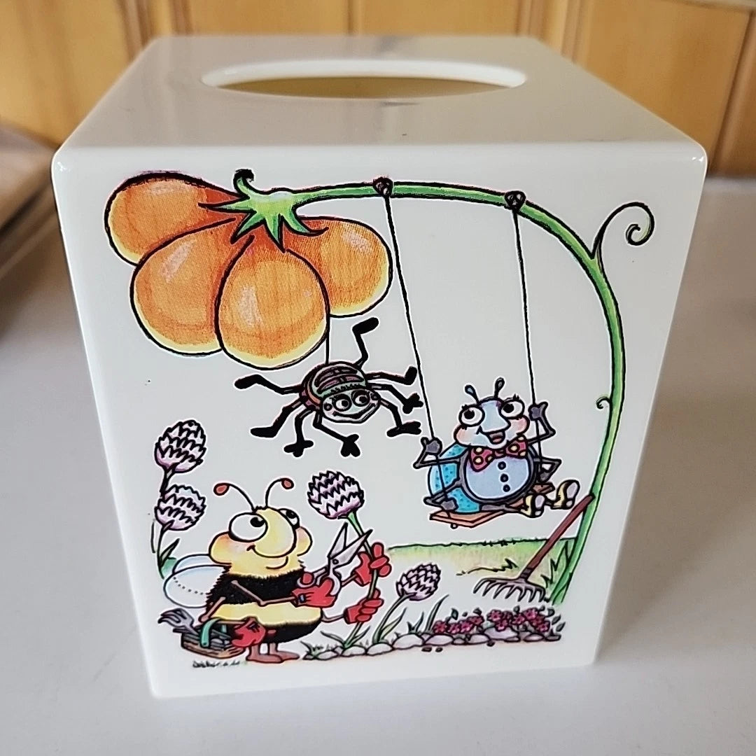 Vintage Whimsical Bugs & Flowers Plastic Square Tissue Cover Box | eBay