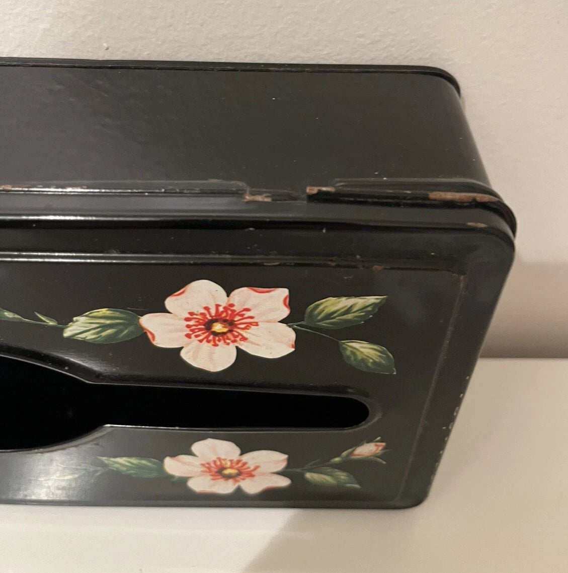Vintage Black Metal With Flowers Tissue Holder Wall Mount Or Table Top | eBay