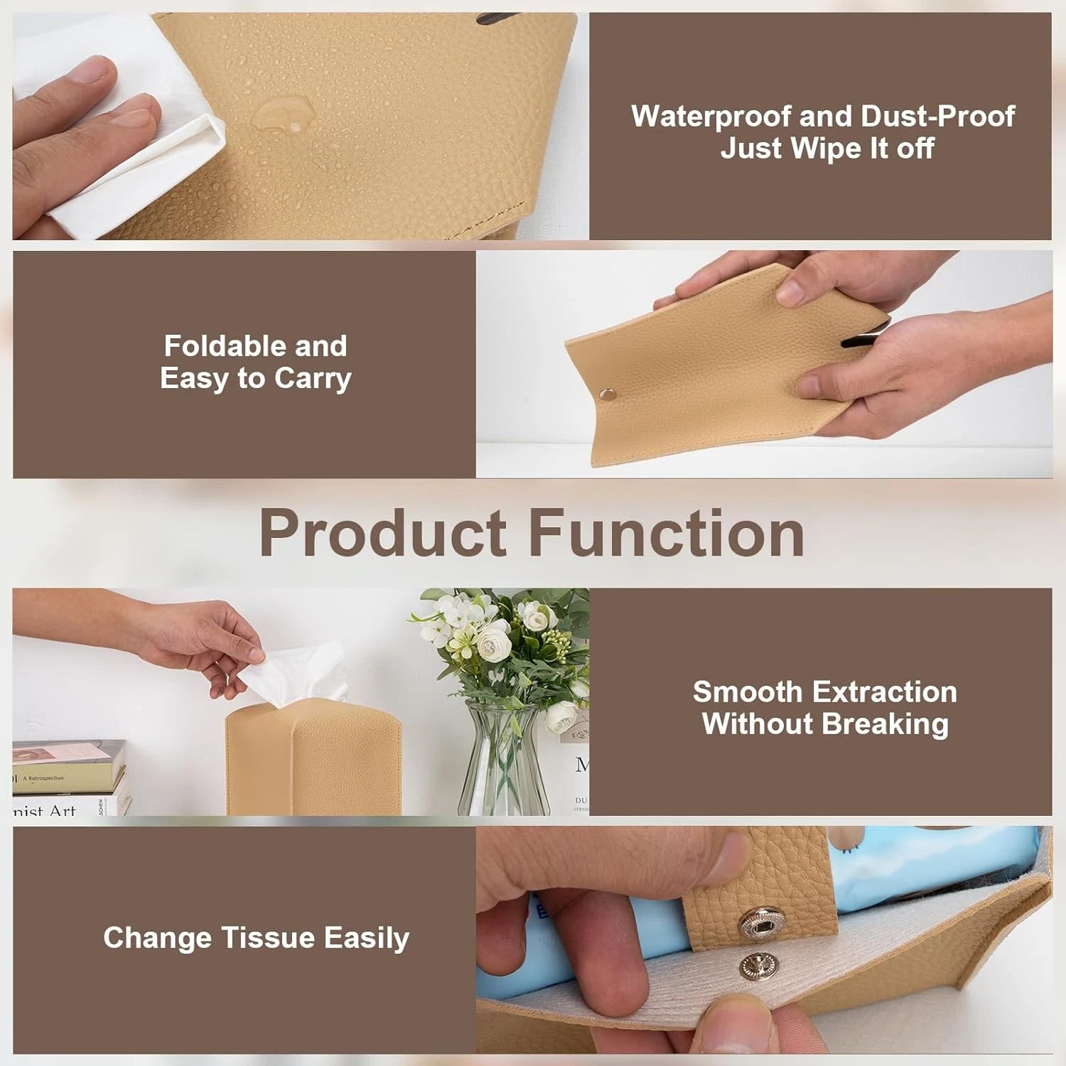 2 Pcs Square Cream Tissue Box Cover PU Leather Decorative Tissue Organizer Dispe | eBay