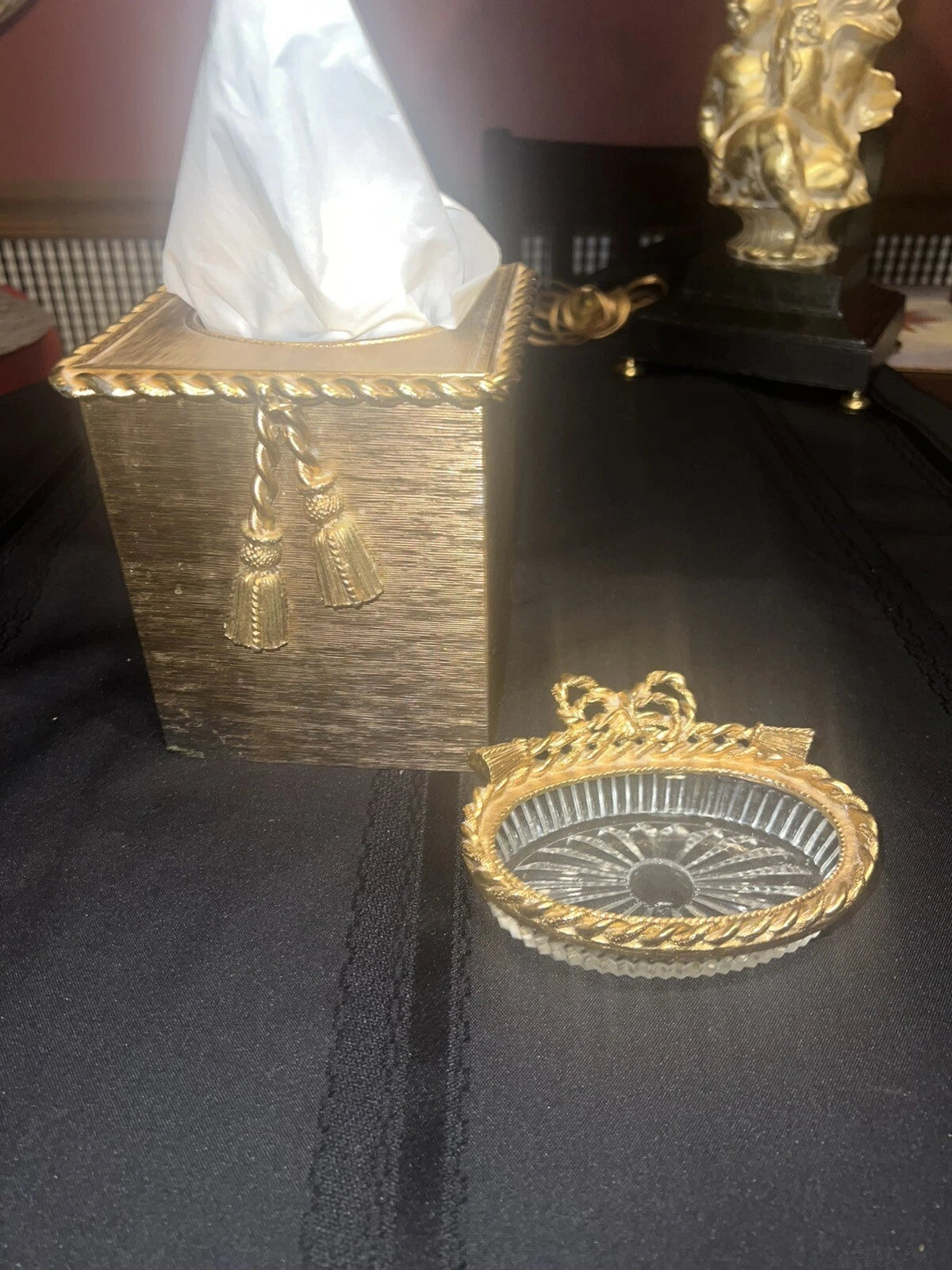 “STYLEBUILT”Gold Tissue Box With Soap Dish Tassels | Vintage Hollywood Regency | eBay