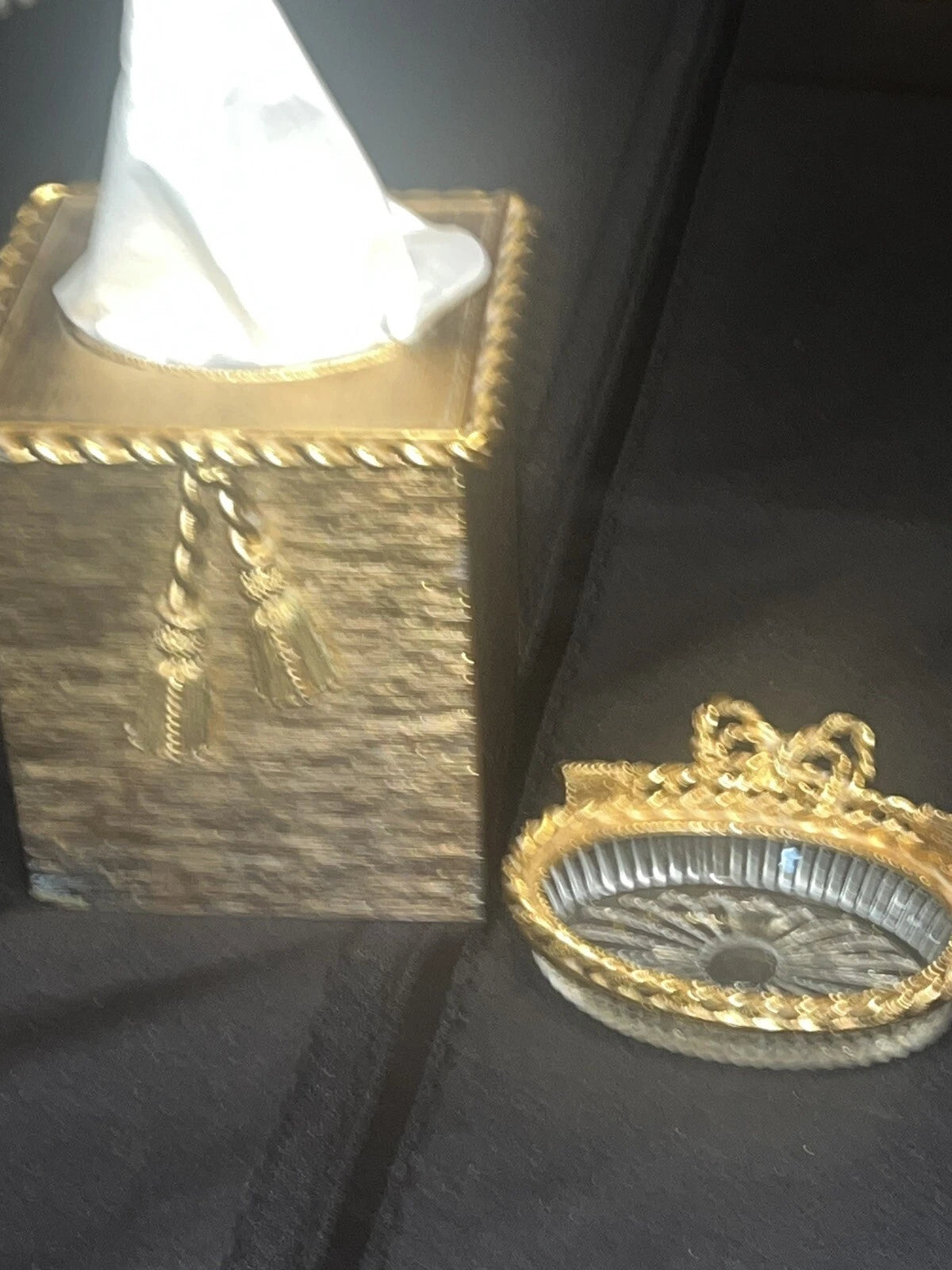 “STYLEBUILT”Gold Tissue Box With Soap Dish Tassels | Vintage Hollywood Regency | eBay