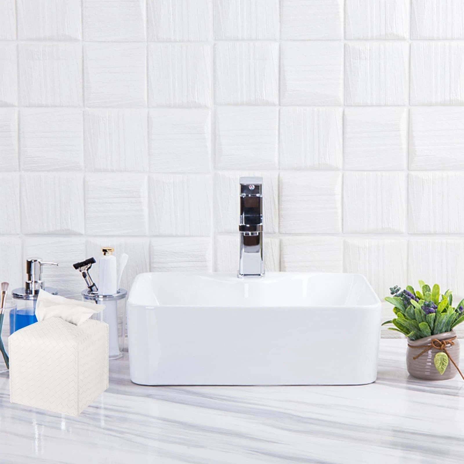 5x5x5 Inch White Leather Tissue Box Cover for Bathroom Vanity Desk Nightstand | eBay