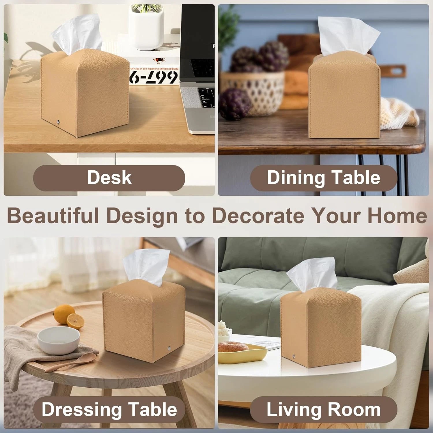 2 Pcs Square Cream Tissue Box Cover PU Leather Decorative Tissue Organizer Dispe | eBay
