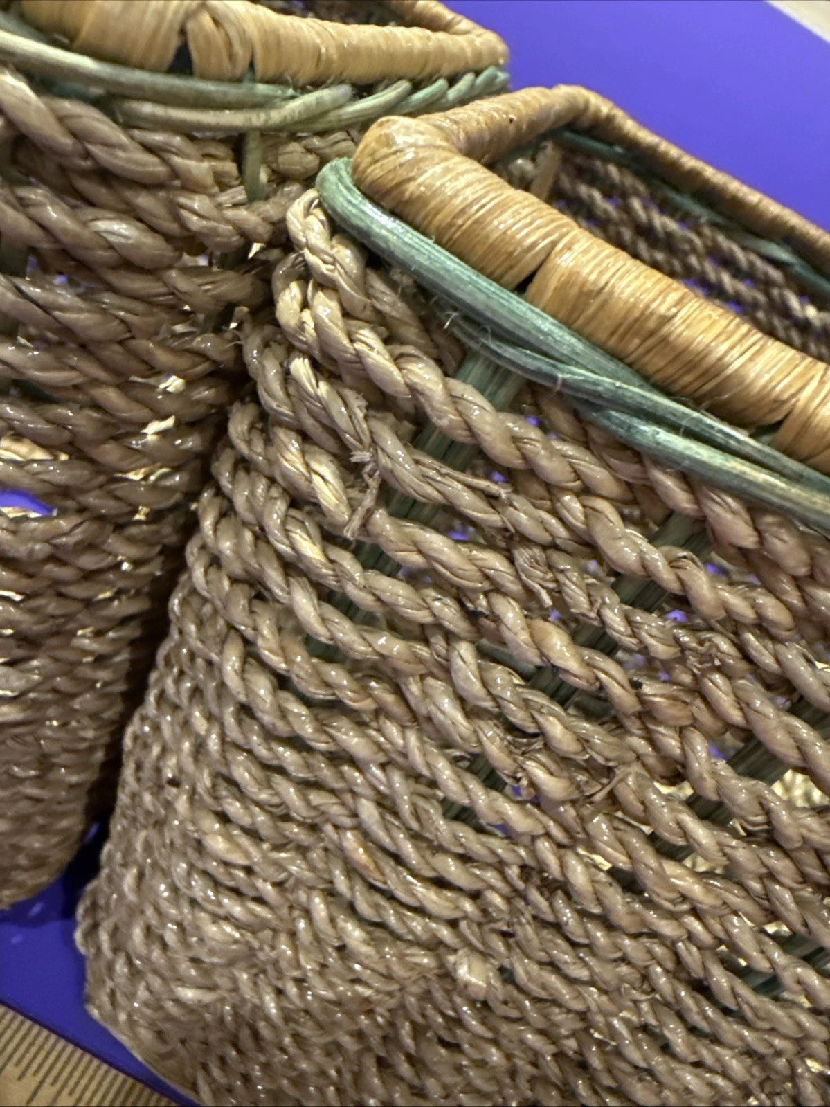 Square Natural Woven Wicker Green Detail Tissue Box Holder Plant Boho Retro G’ma | eBay