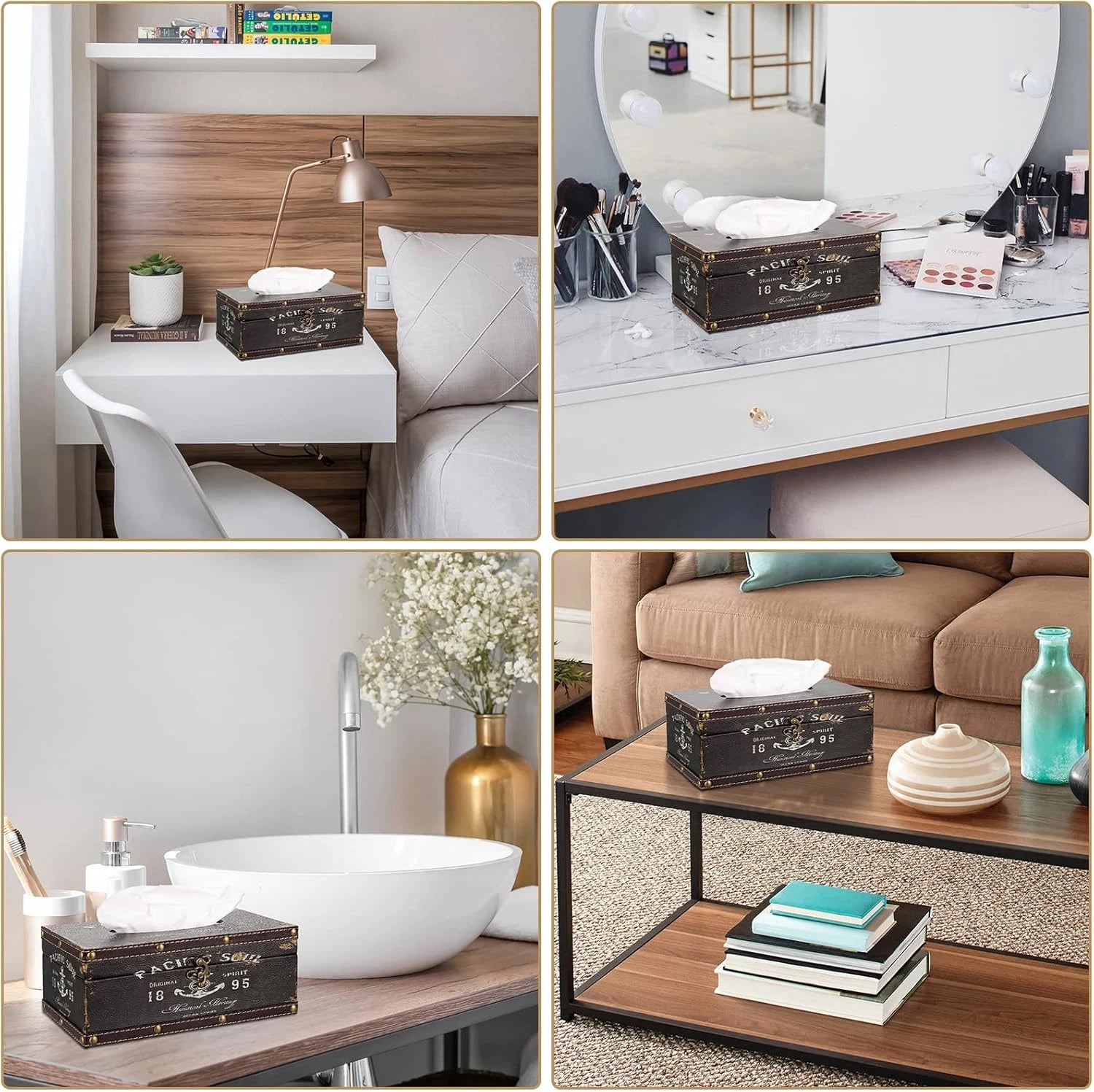 Tissue Box Cover Rectangle Tissue Box with Lid,Wooden Tissue Box Holder Retro Ti | eBay