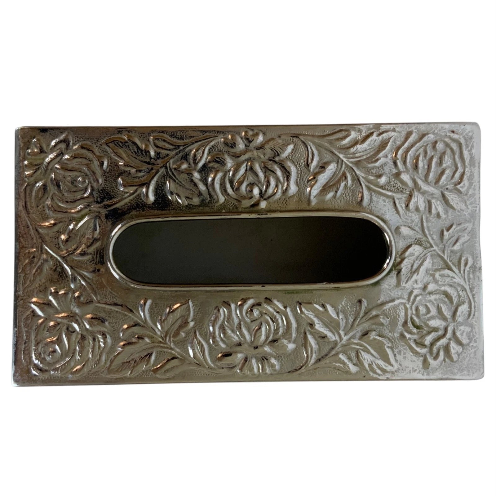 Vintage Tissue Box Cover Silver-Tone Metal Floral Embossed Rectangular | eBay
