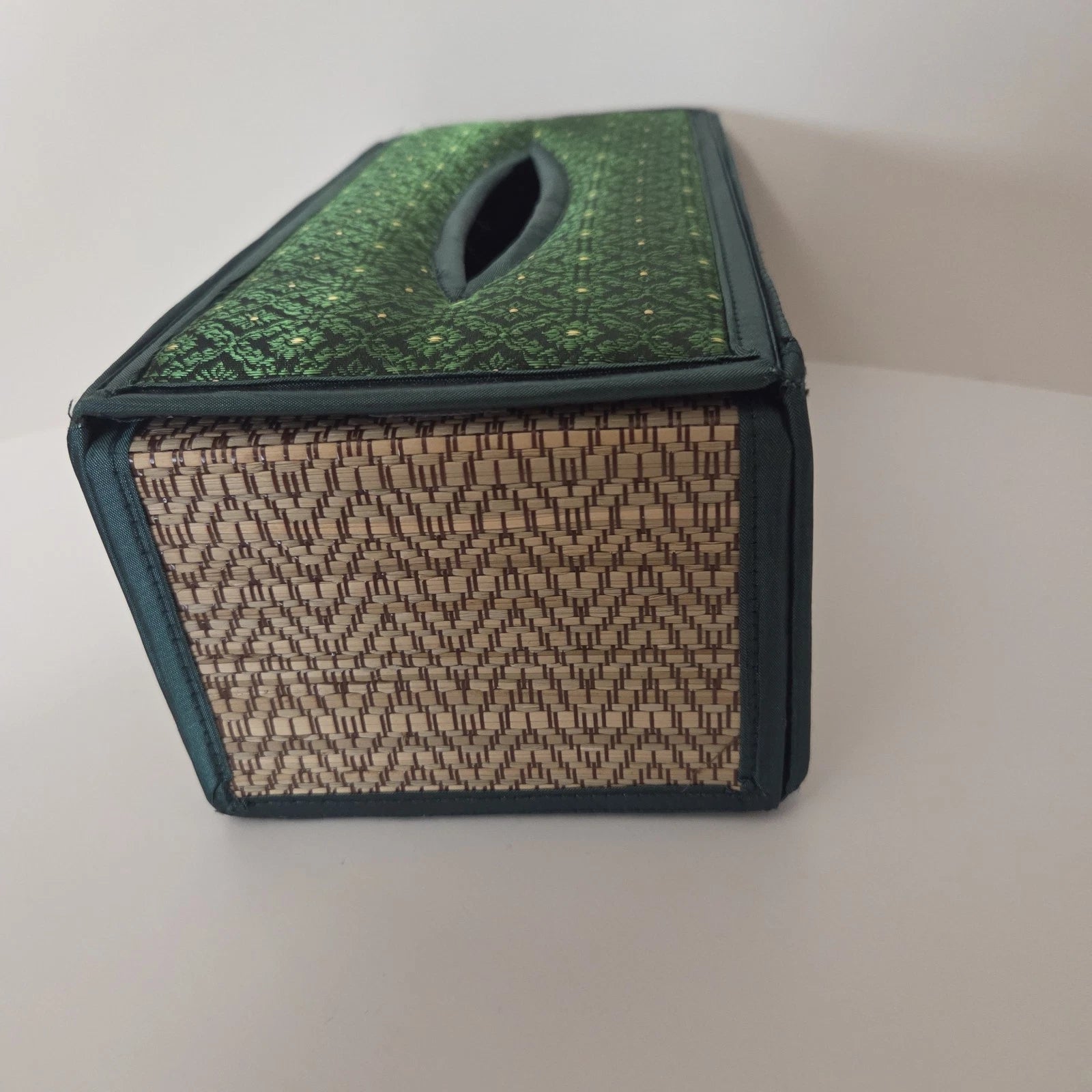 Thai Tissue Box Cover Woven Straw Reed Green Silk Elephants Rectangle | eBay