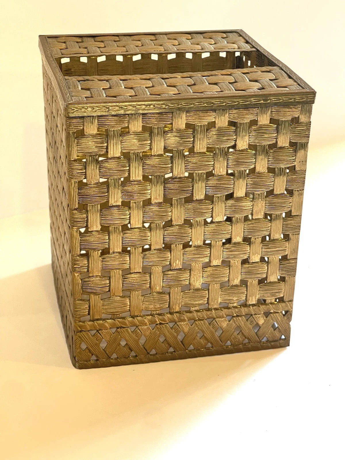 Vintage Kleenex Tissue Box Cover Gold Metal Basket Weave Raised | 6" x 5" | eBay