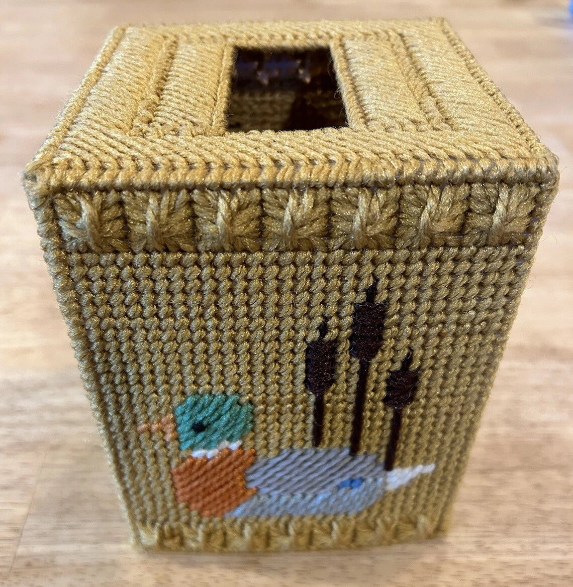 Mallard Duck & Cat Tails Tissue Box Cover Handmade Needlepoint complete | eBay