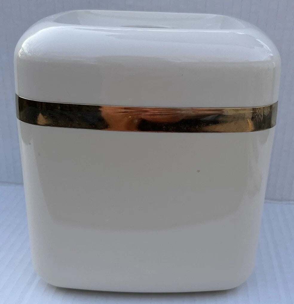 Minimalist Modern Design Square Tissue Box Holder Beige With Gold Tone Trim | eBay