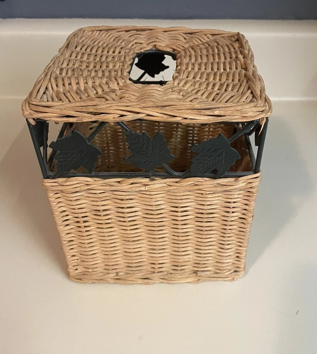 Springs Vintage Wicker/Rattan & Metal Ivy Leaf Vine Natural Tissue Box Cover | eBay