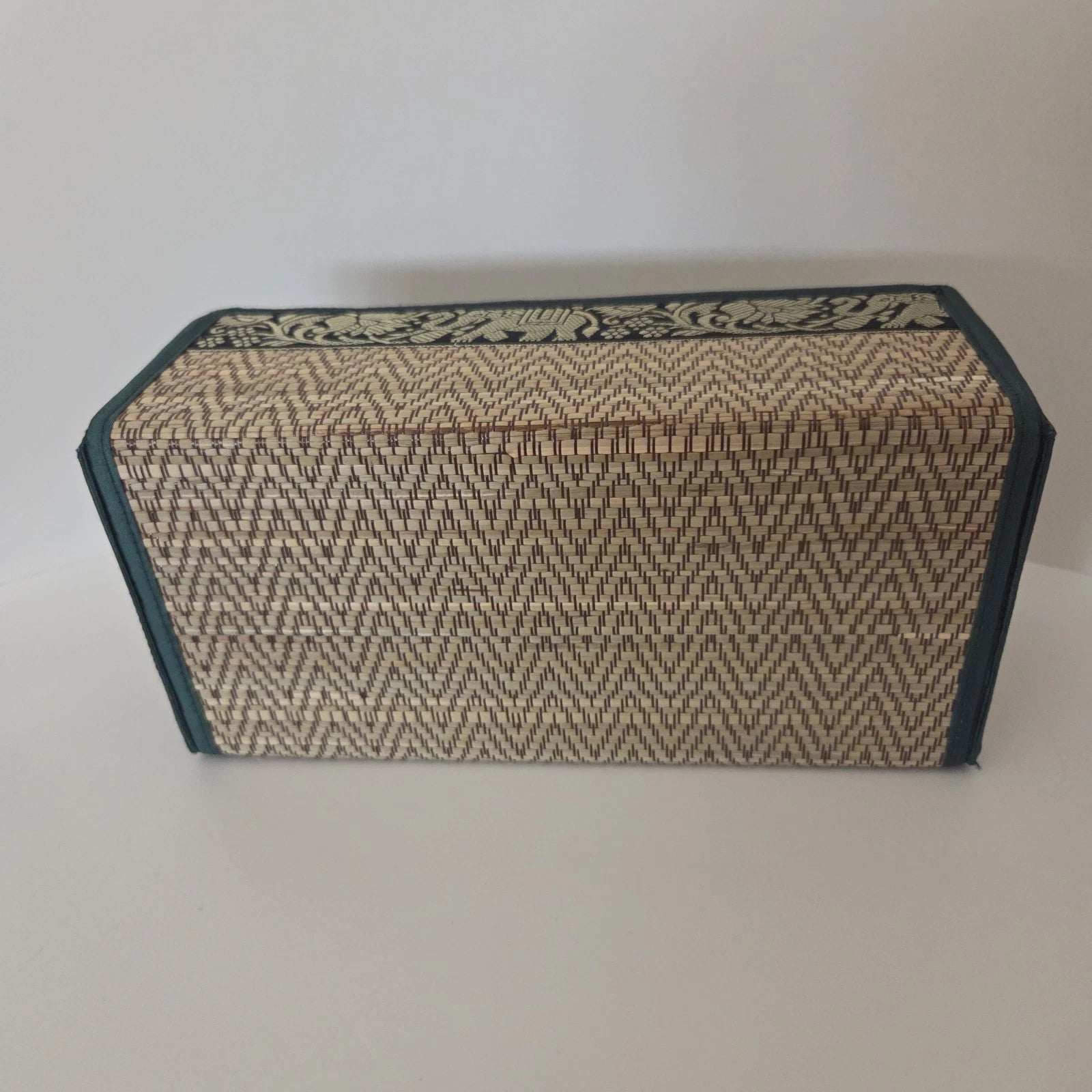 Thai Tissue Box Cover Woven Straw Reed Green Silk Elephants Rectangle | eBay
