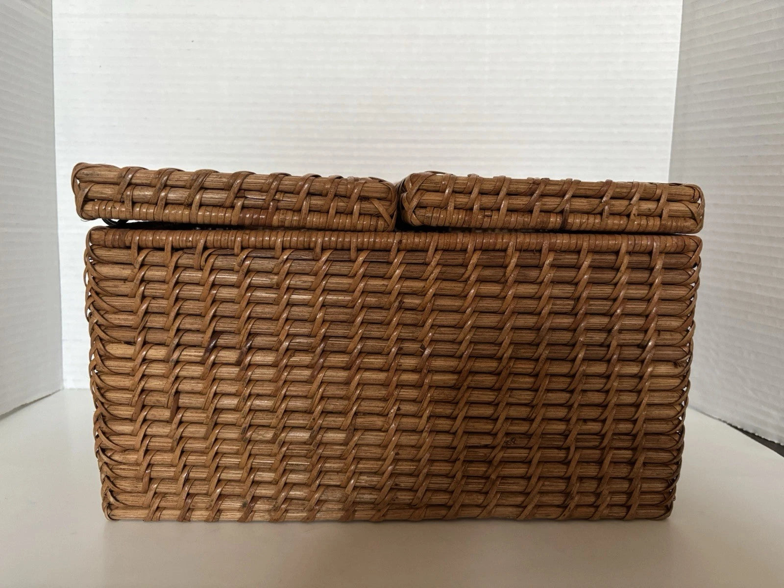 Wicker Tissue Box Double Holder Woven Rattan 6.5”T X 11”W X 6”D 2 Hinged Lids | eBay