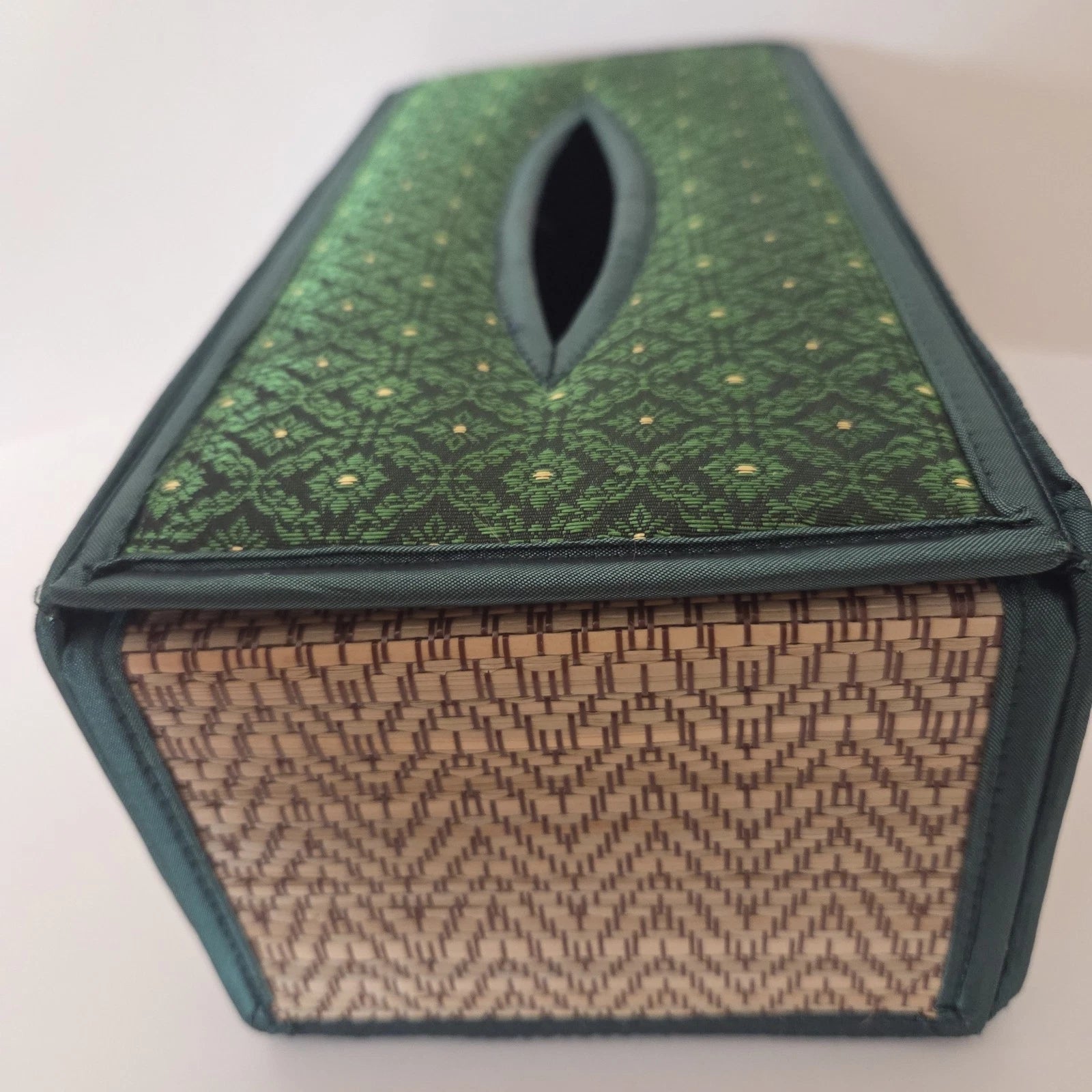 Thai Tissue Box Cover Woven Straw Reed Green Silk Elephants Rectangle | eBay