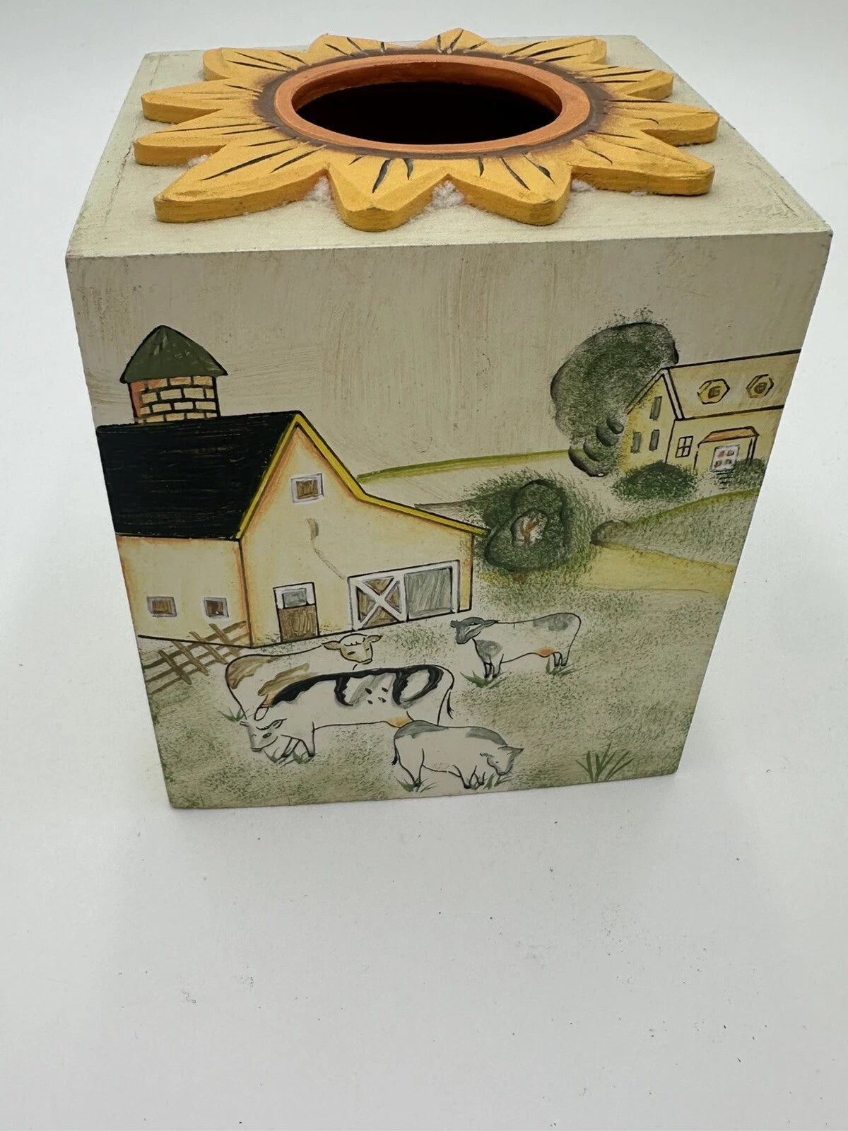 Farm Scenes With Animals Tissue Storage Box Holder Wooden Cover | eBay